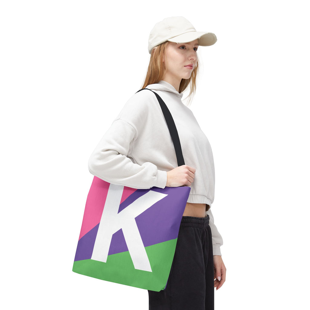 Monogram 'K' Colorblock Tote Bag — Personalized Initial K Shoulder Tote