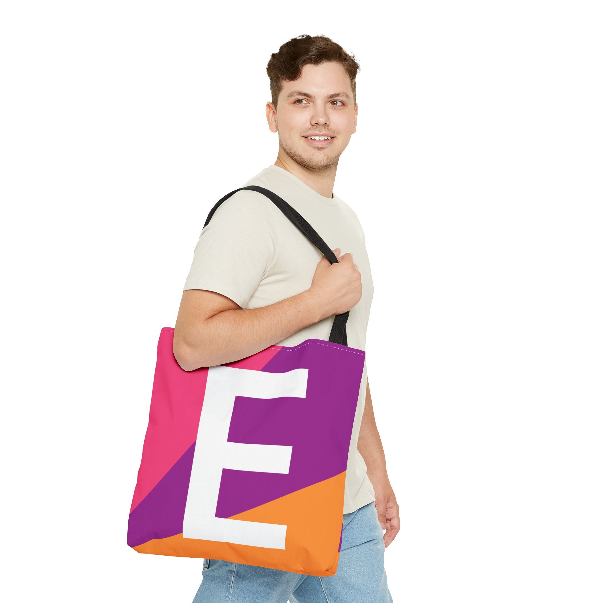 Monogram 'E' Colorblock Tote Bag — Personalized Initial E Shoulder Tote