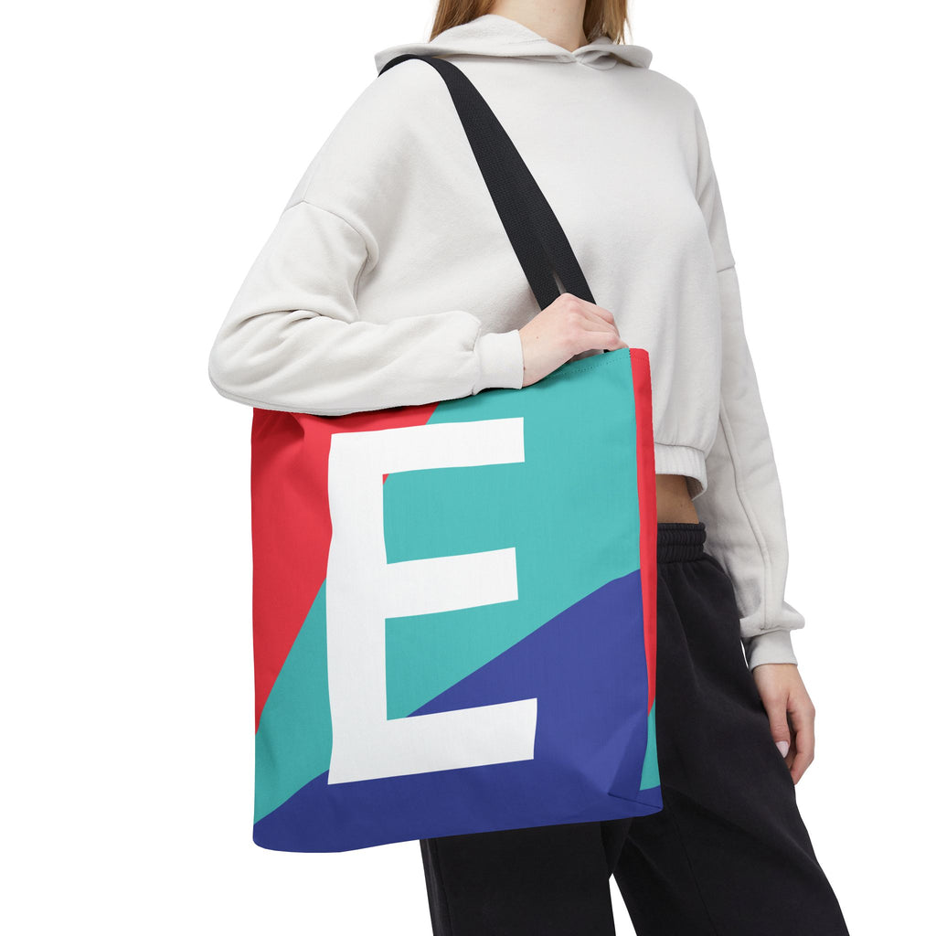 Monogram 'E' Colorblock Tote Bag — Personalized Initial E Shoulder Tote