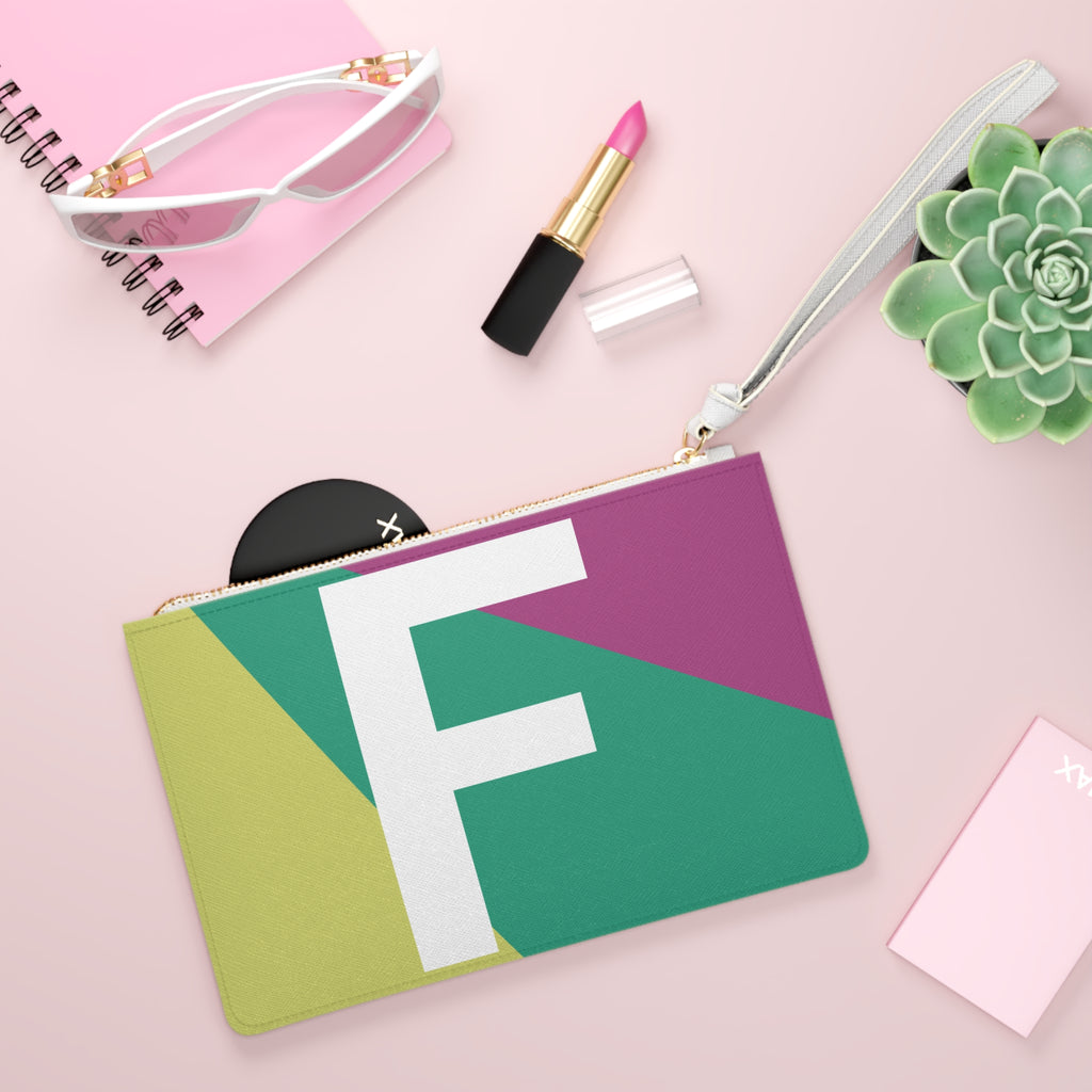 Monogram 'F' Colorblock Clutch Bag — Bold Geometric Wristlet for Everyday & Gifts