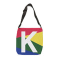 Initial Letter 'K' Colorblock Adjustable Tote Bag — Monogram Alphabet Shoulder Bag