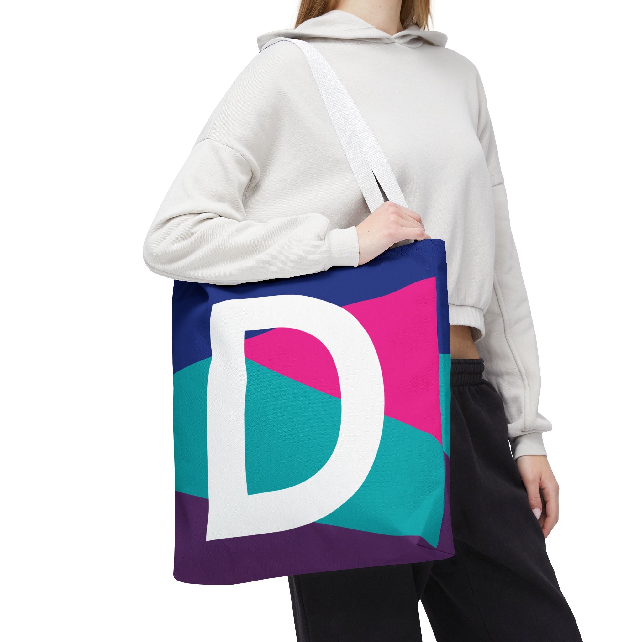 Monogram 'D' Colorblock Tote Bag — Personalized Initial D Shoulder Tote