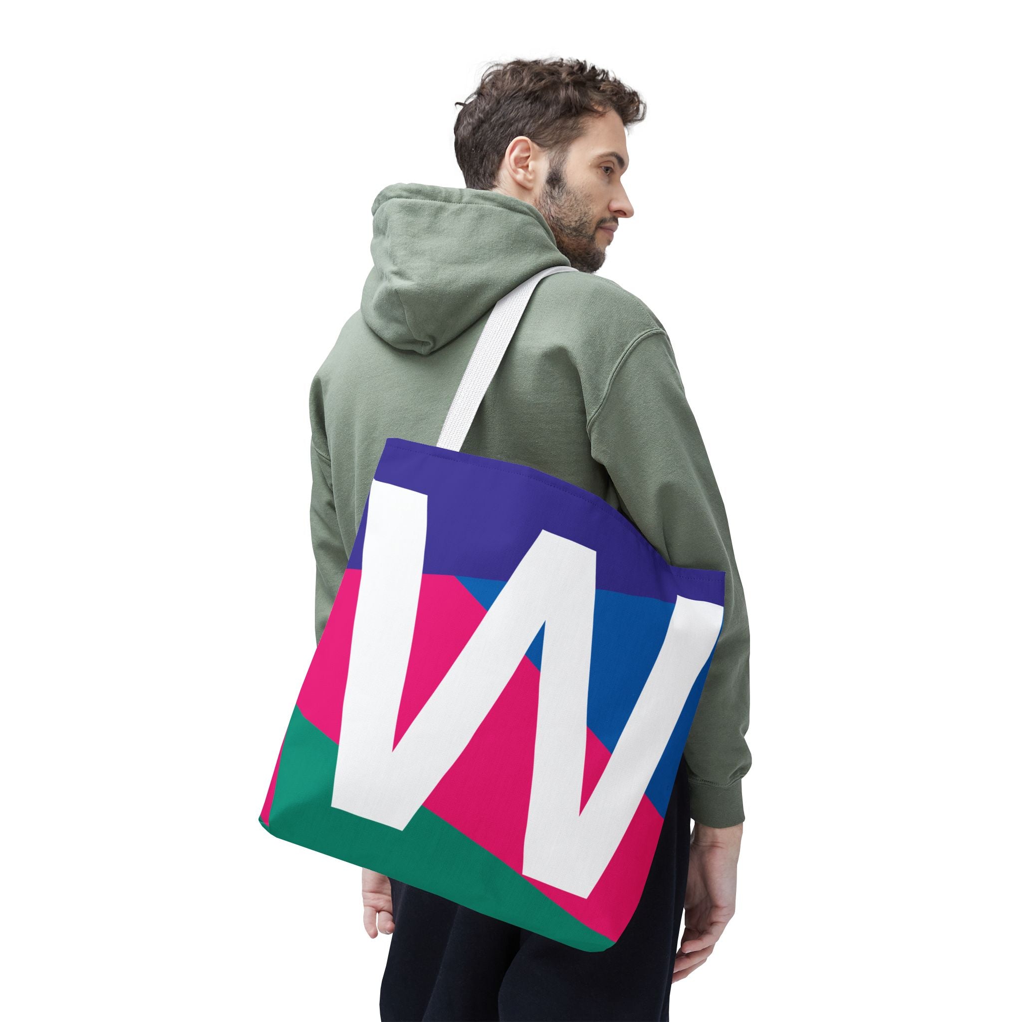 Monogram 'W' Colorblock Tote Bag — Personalized Initial W Shoulder Tote