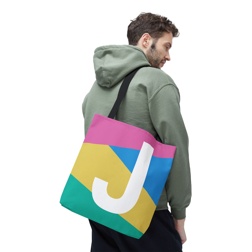 Monogram 'J' Colorblock Tote Bag — Personalized Initial J Shoulder Tote