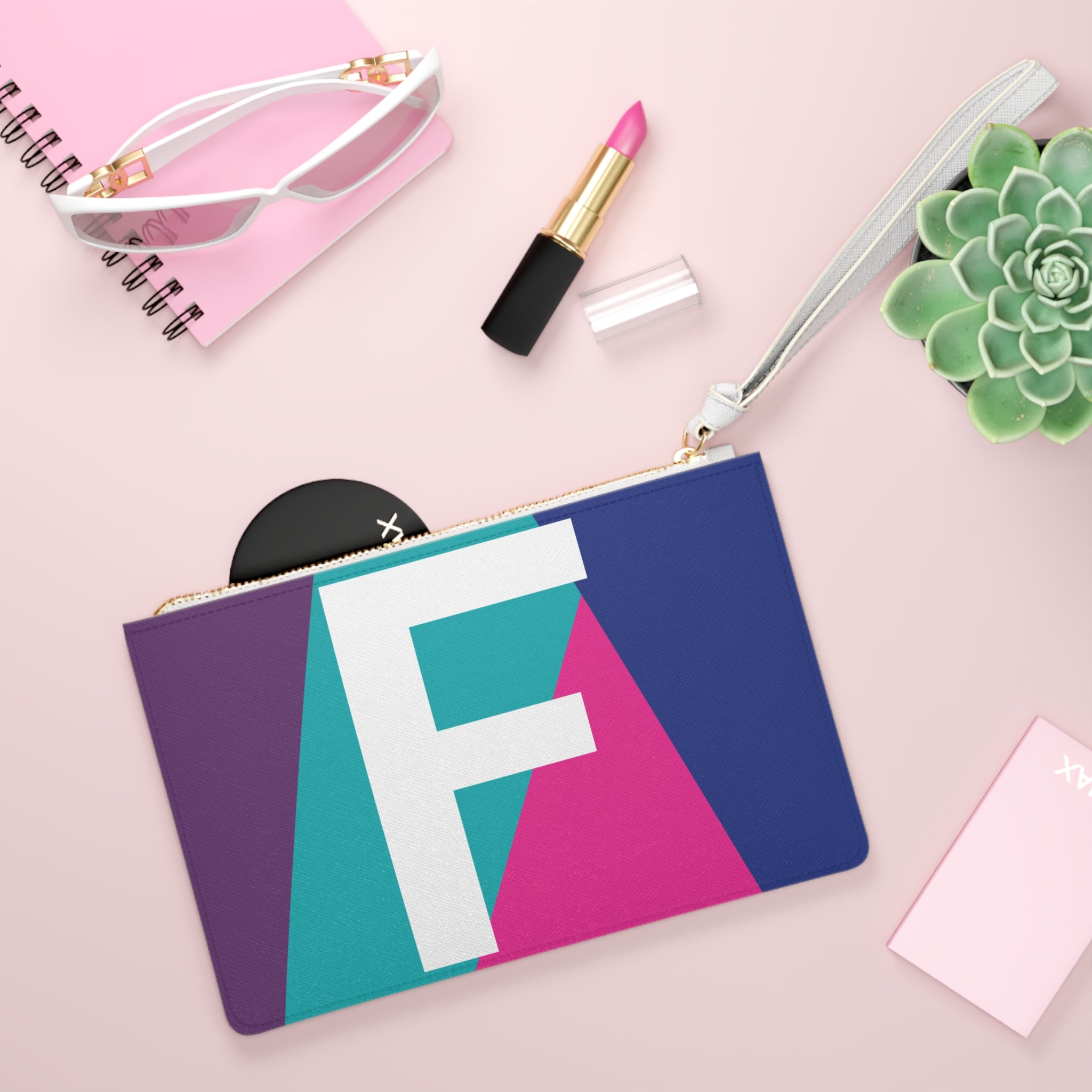 Monogram 'F' Colorblock Clutch Bag — Bold Geometric Wristlet for Everyday & Gifts