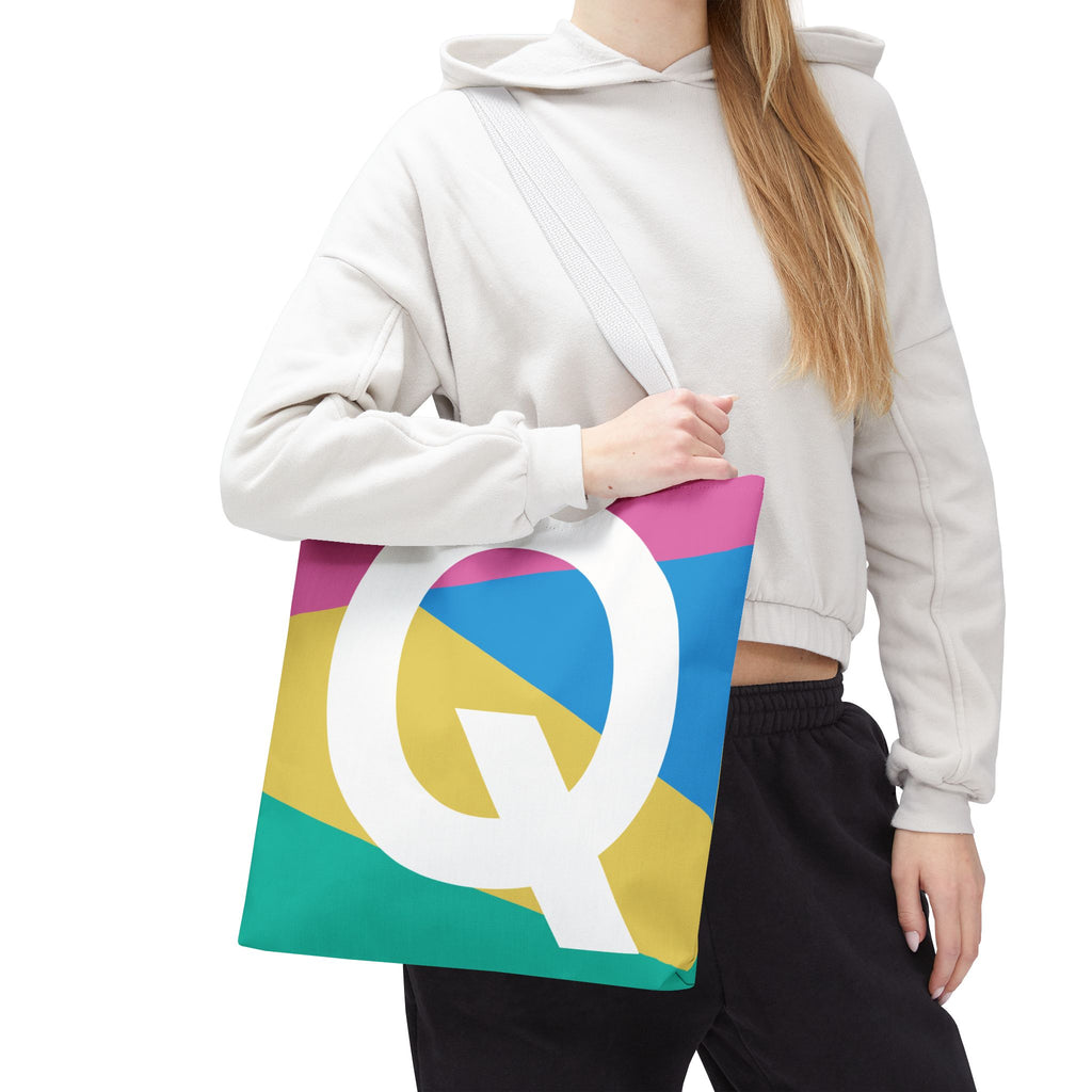 Monogram 'Q' Colorblock Tote Bag — Personalized Initial Q Shoulder Tote