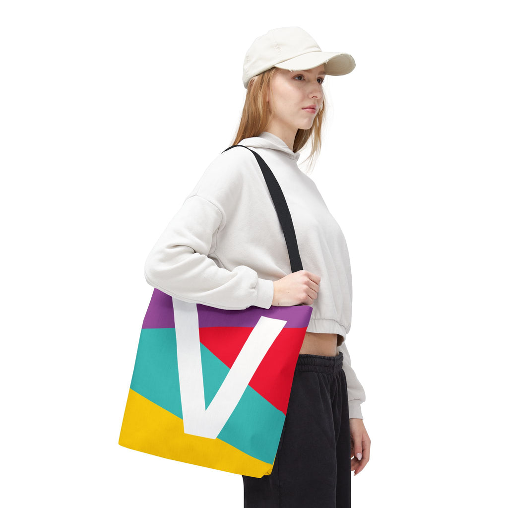 Monogram 'V' Colorblock Tote Bag — Personalized Initial V Shoulder Tote