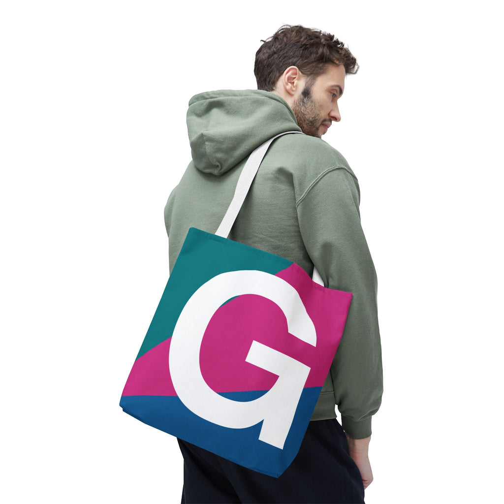 Monogram 'G' Colorblock Tote Bag — Personalized Initial G Shoulder Tote