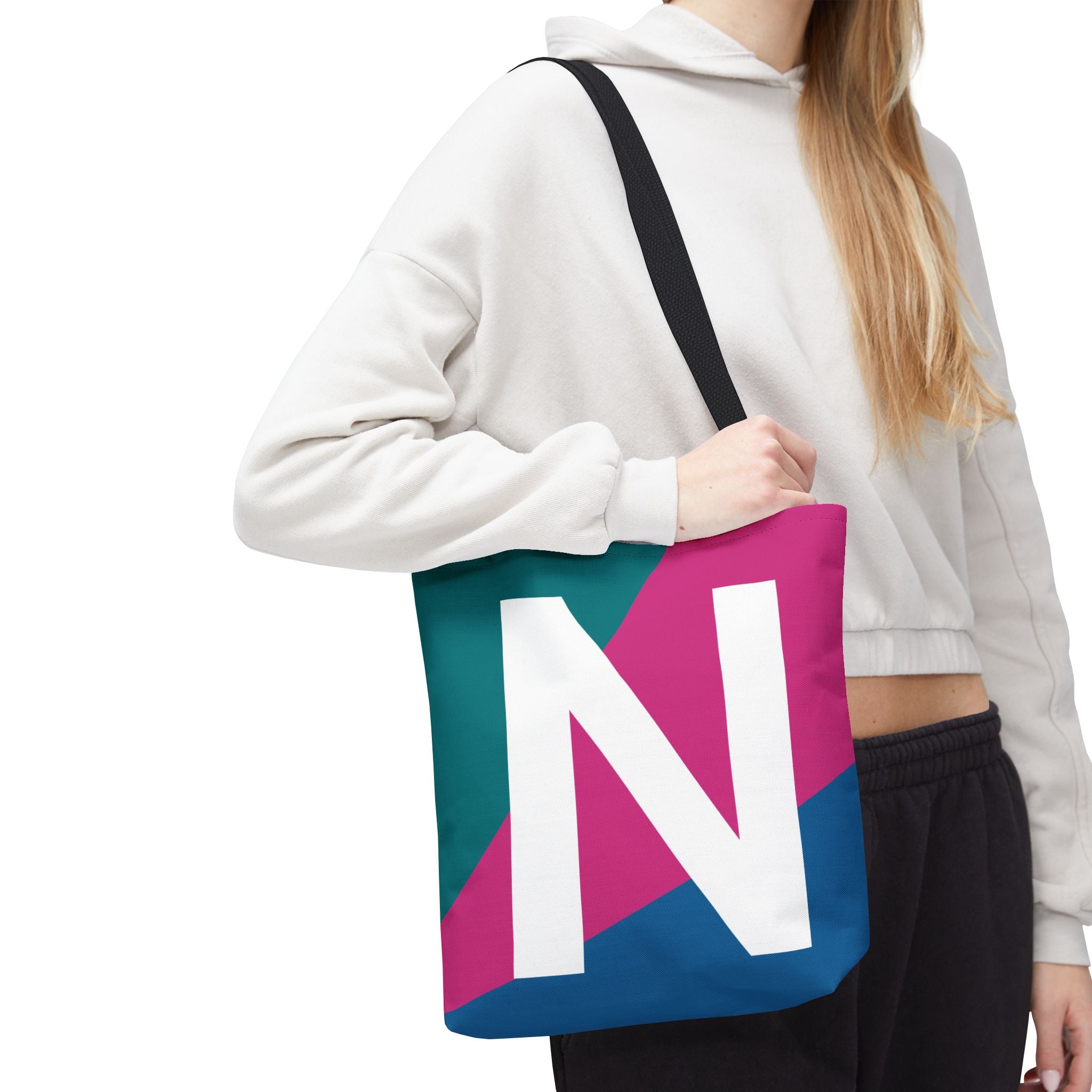 Monogram 'N' Colorblock Tote Bag — Personalized Initial N Shoulder Tote