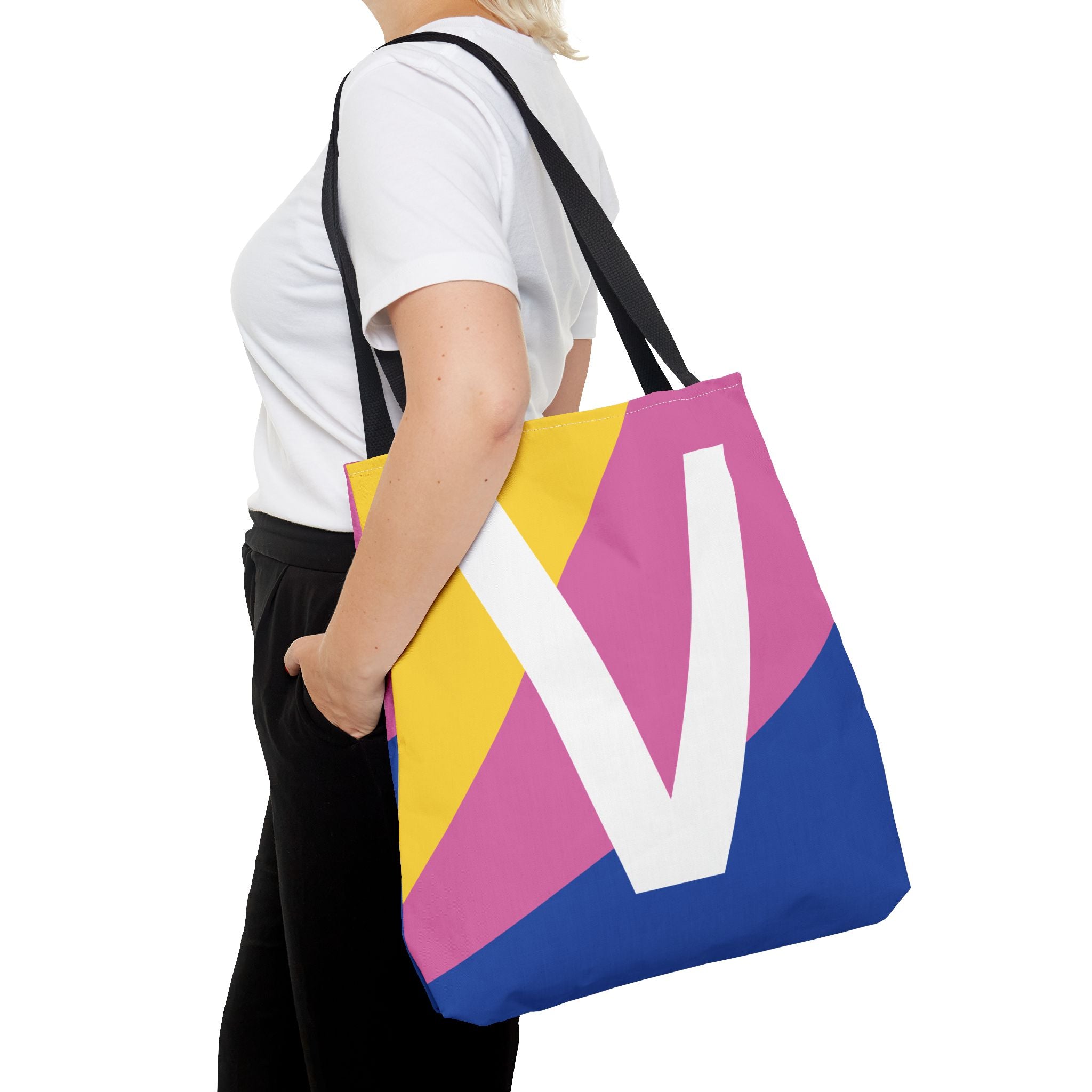 Monogram 'V' Colorblock Tote Bag — Personalized Initial V Shoulder Tote