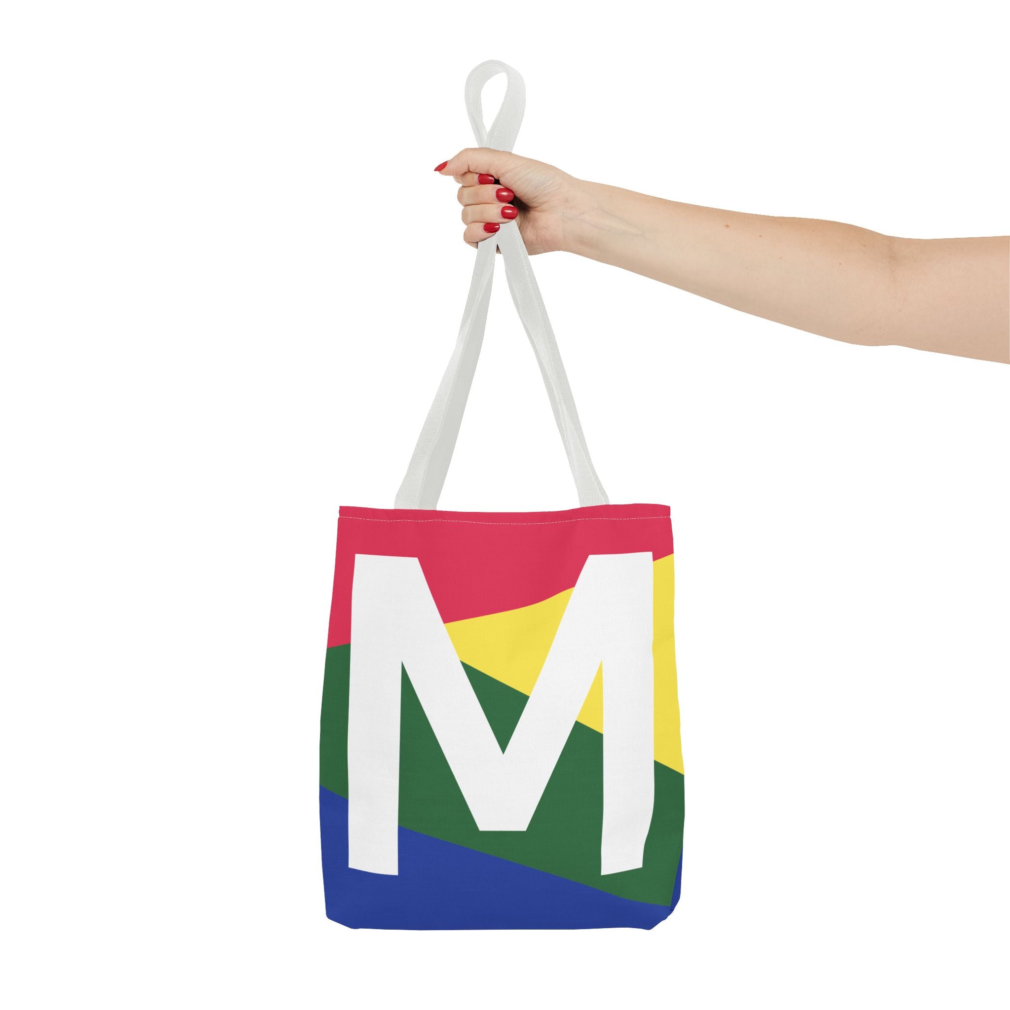 Monogram 'M' Colorblock Tote Bag — Personalized Initial M Shoulder Tote