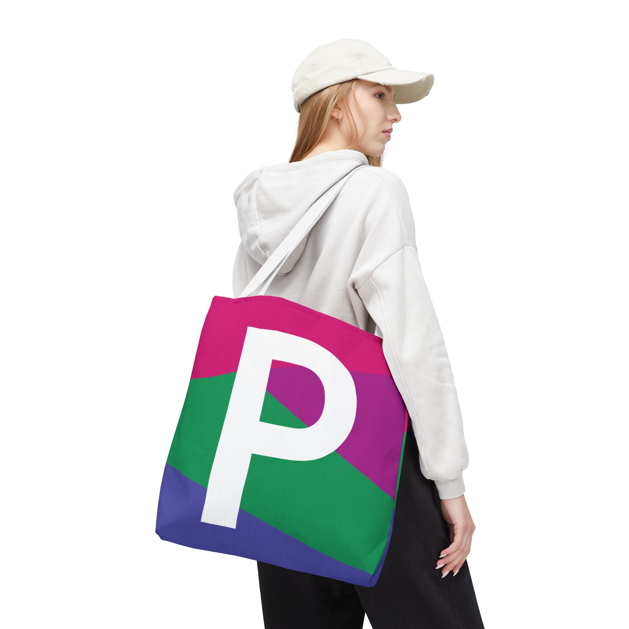 Monogram 'P' Colorblock Tote Bag — Personalized Initial P Shoulder Tote