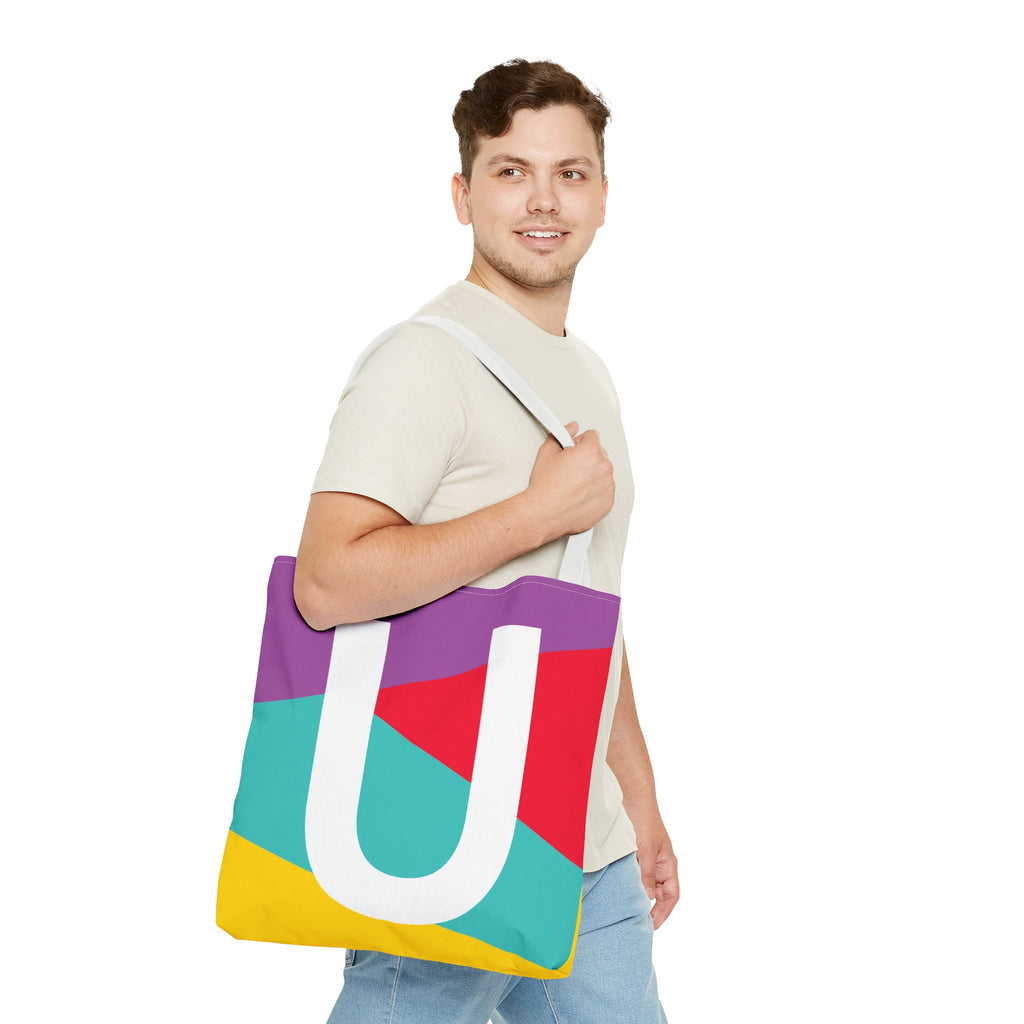 Monogram 'U' Colorblock Tote Bag — Personalized Initial U Shoulder Tote