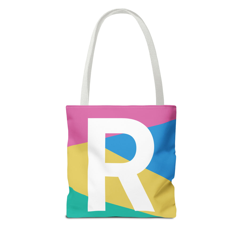 Monogram 'R' Colorblock Tote Bag — Personalized Initial R Shoulder Tote