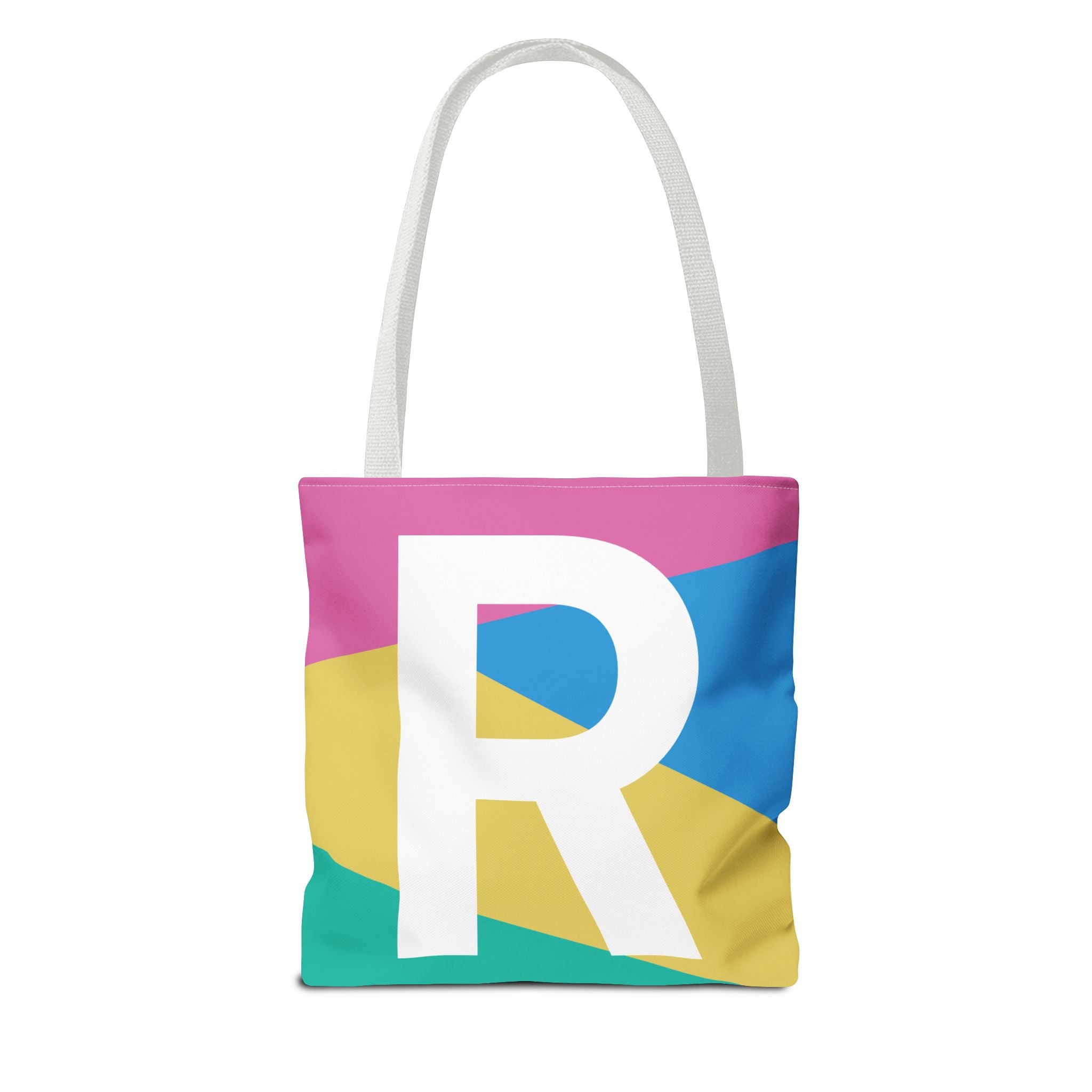 Monogram 'R' Colorblock Tote Bag — Personalized Initial R Shoulder Tote