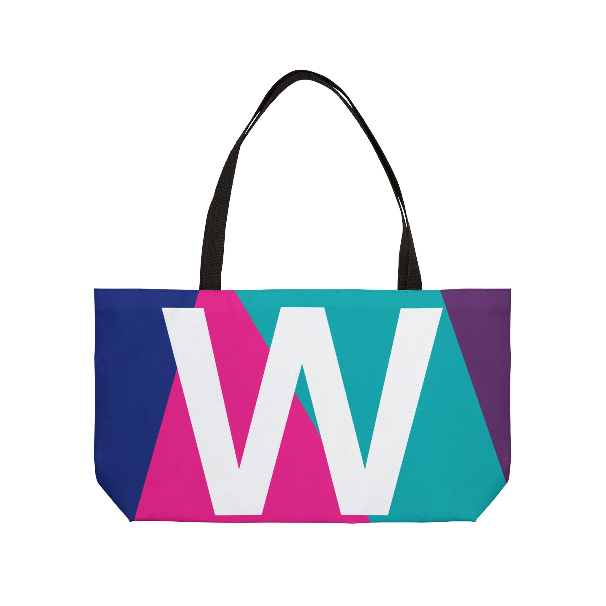 Personalized 'W' Colorblock Tote Bag — Monogram Weekender Tote