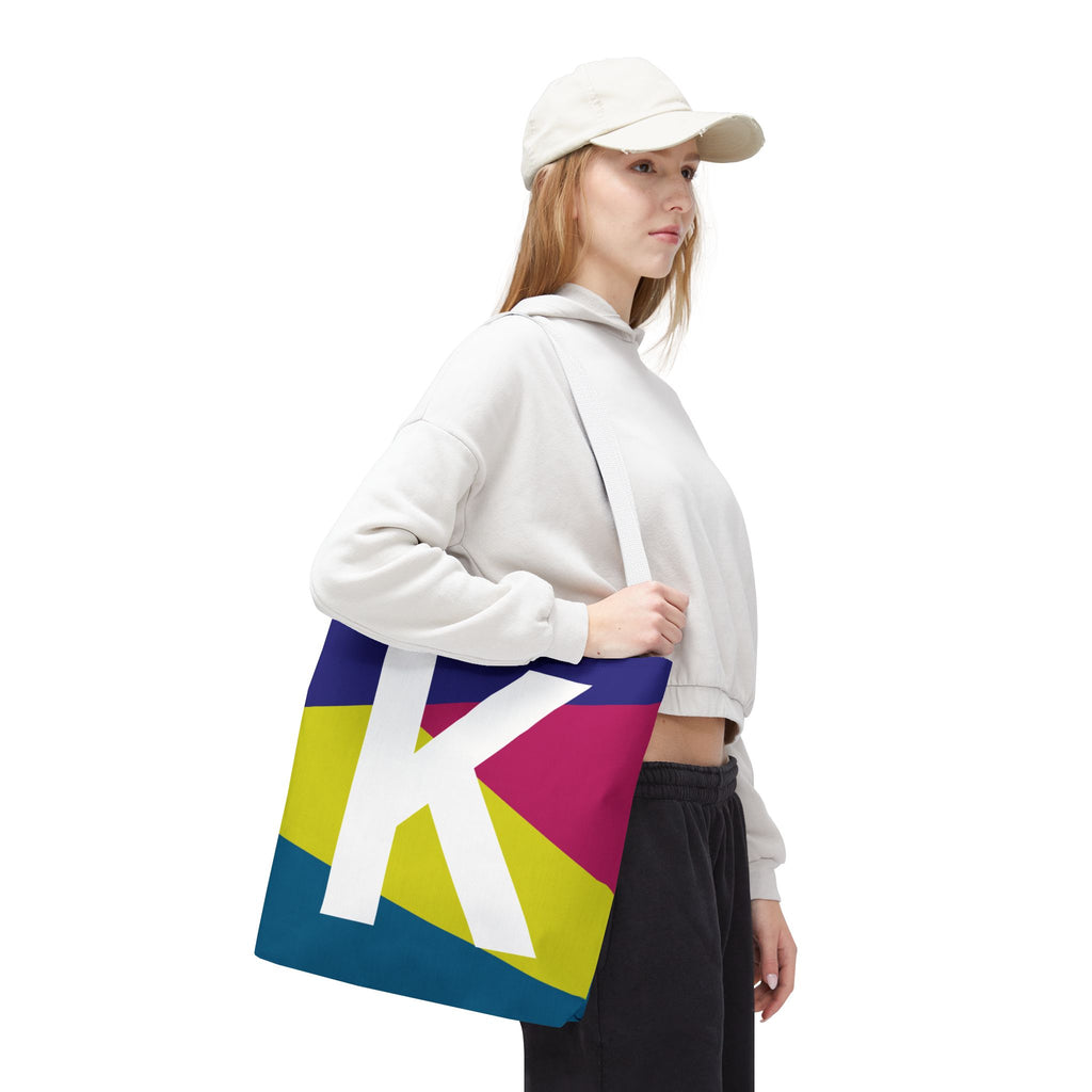 Monogram 'K' Colorblock Tote Bag — Personalized Initial K Shoulder Tote