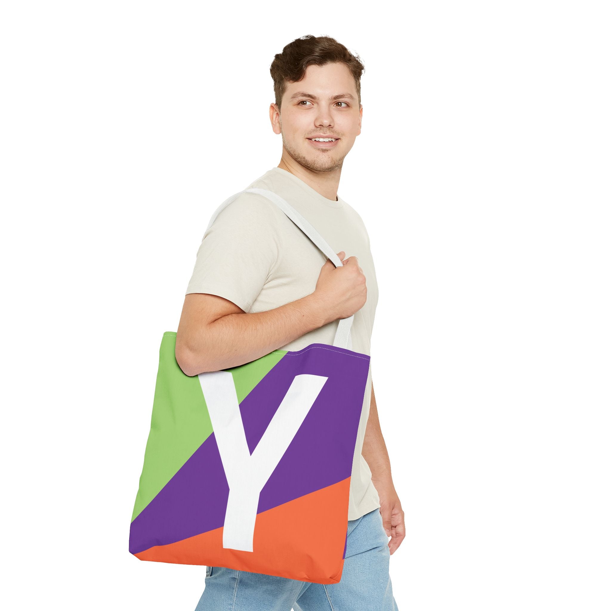 Monogram 'Y' Colorblock Tote Bag — Personalized Initial Y Shoulder Tote