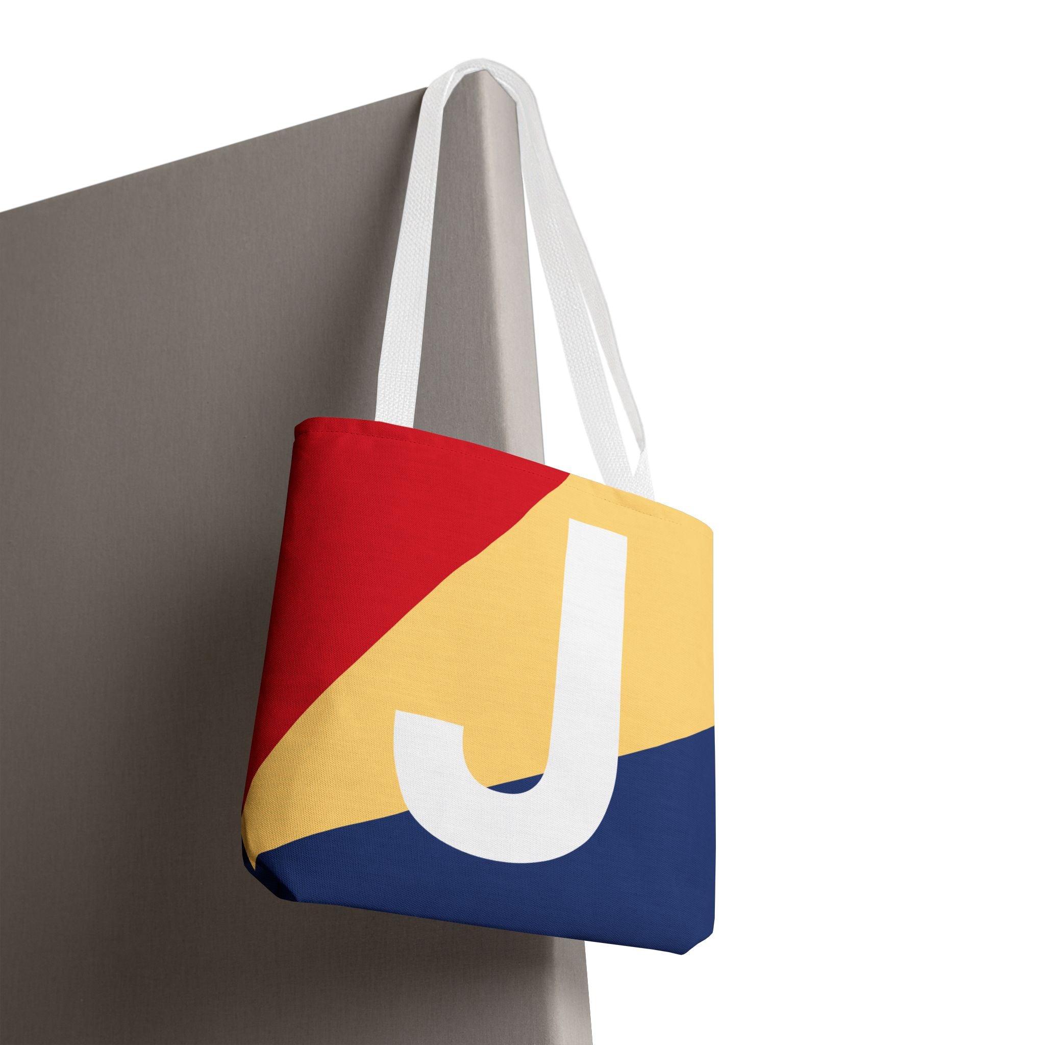 Monogram 'J' Colorblock Tote Bag — Personalized Initial J Shoulder Tote