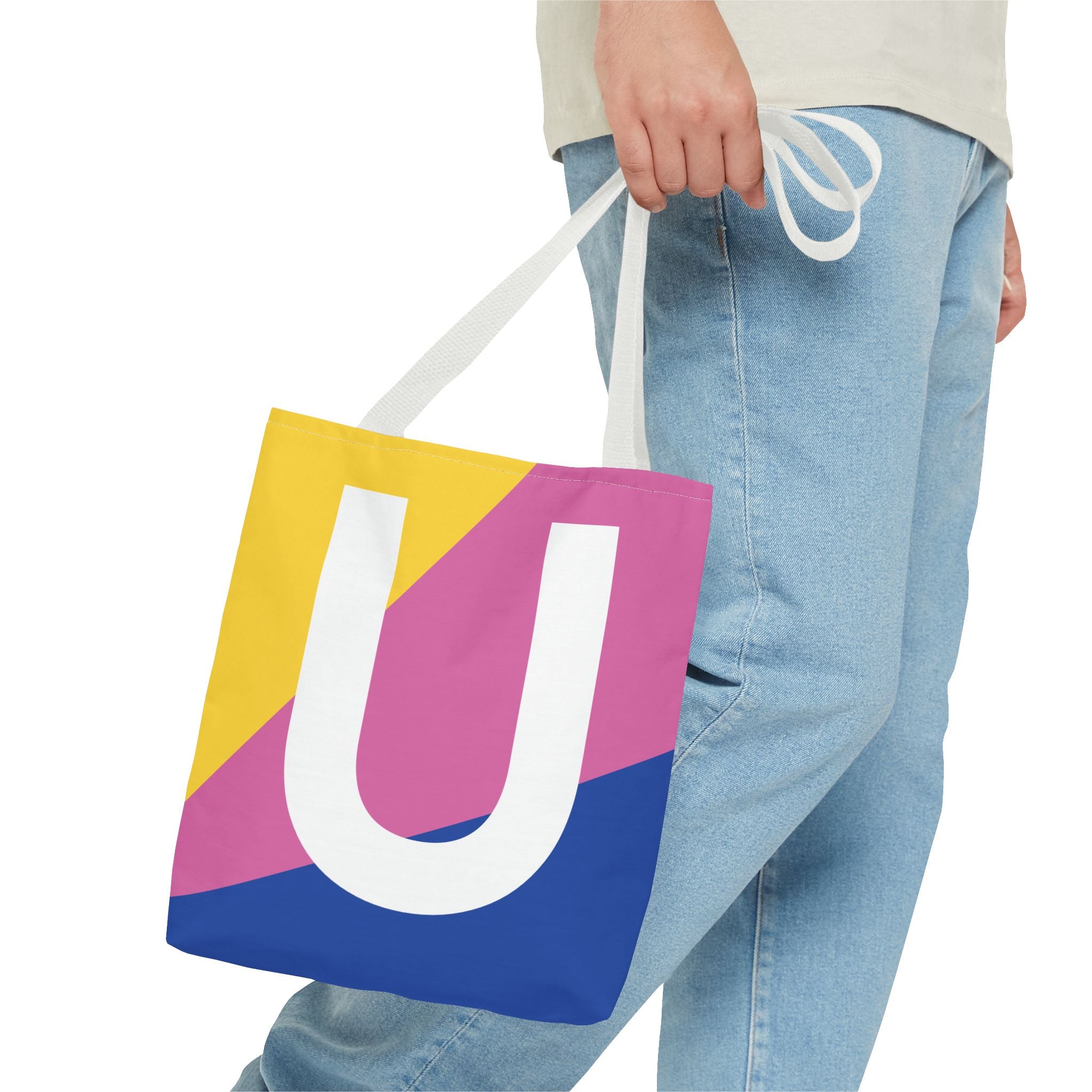 Monogram 'U' Colorblock Tote Bag — Personalized Initial U Shoulder Tote