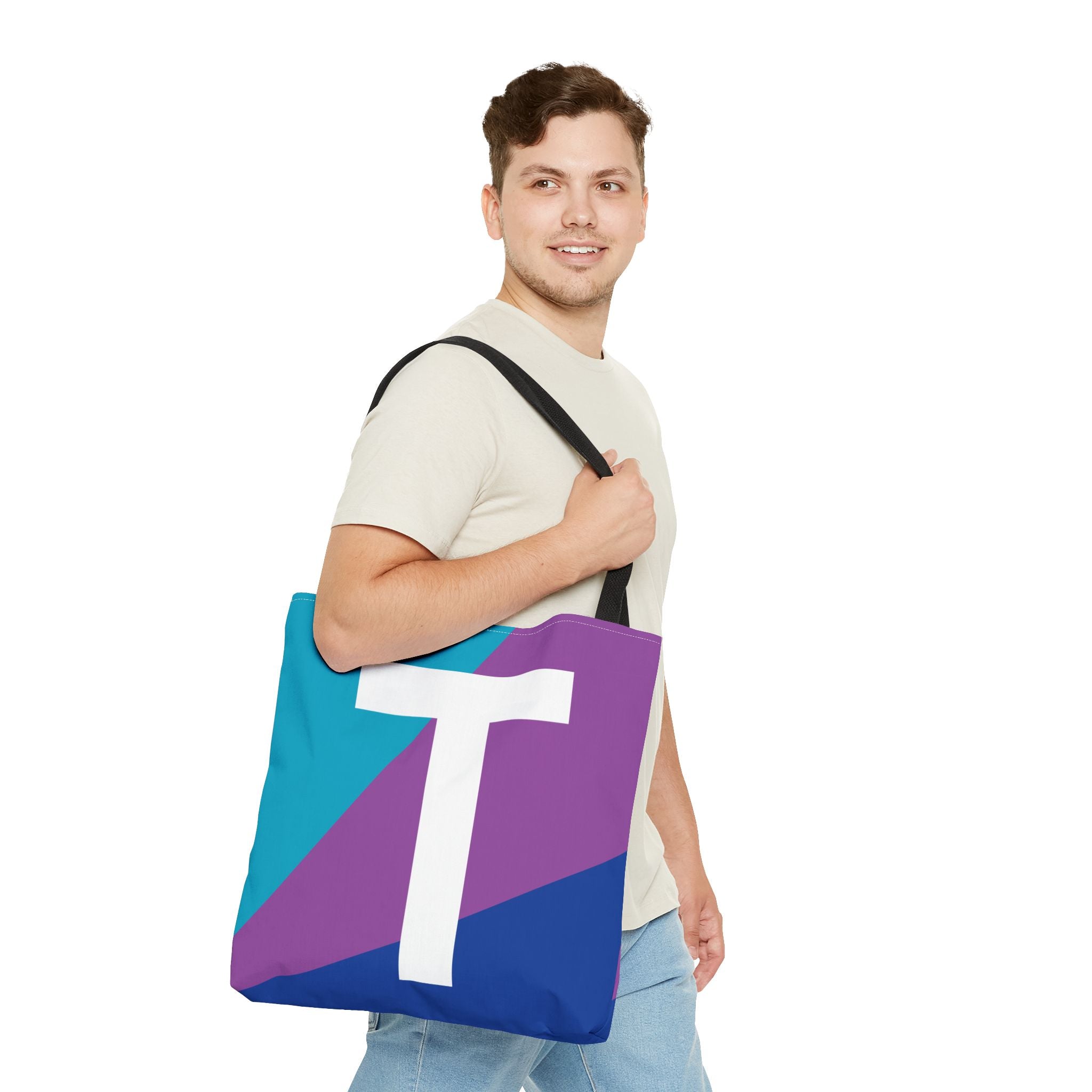 Monogram 'T' Colorblock Tote Bag — Personalized Initial T Shoulder Tote