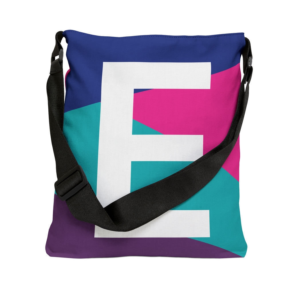 Initial Letter 'E' Colorblock Adjustable Tote Bag — Monogram Alphabet Shoulder Bag