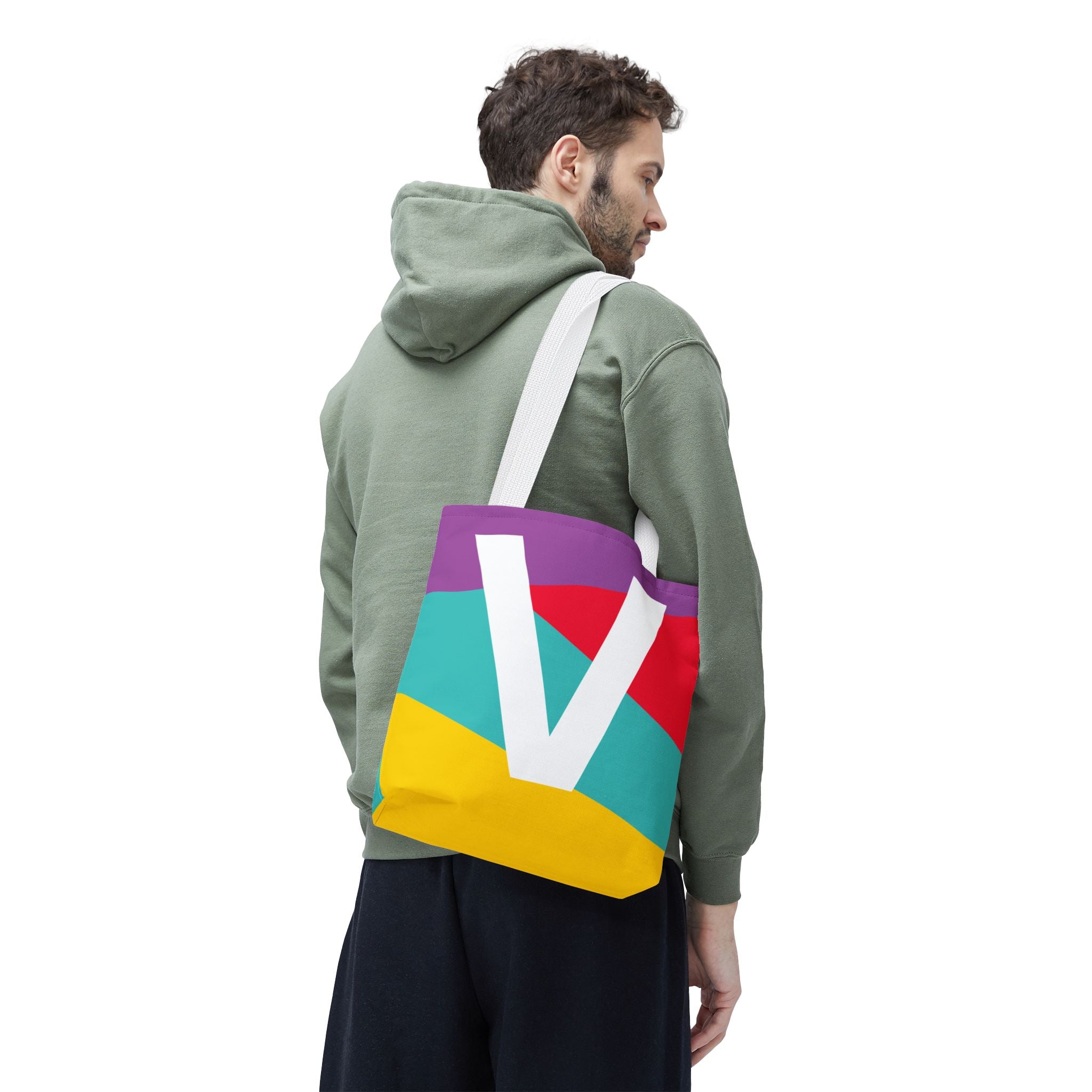 Monogram 'V' Colorblock Tote Bag — Personalized Initial V Shoulder Tote