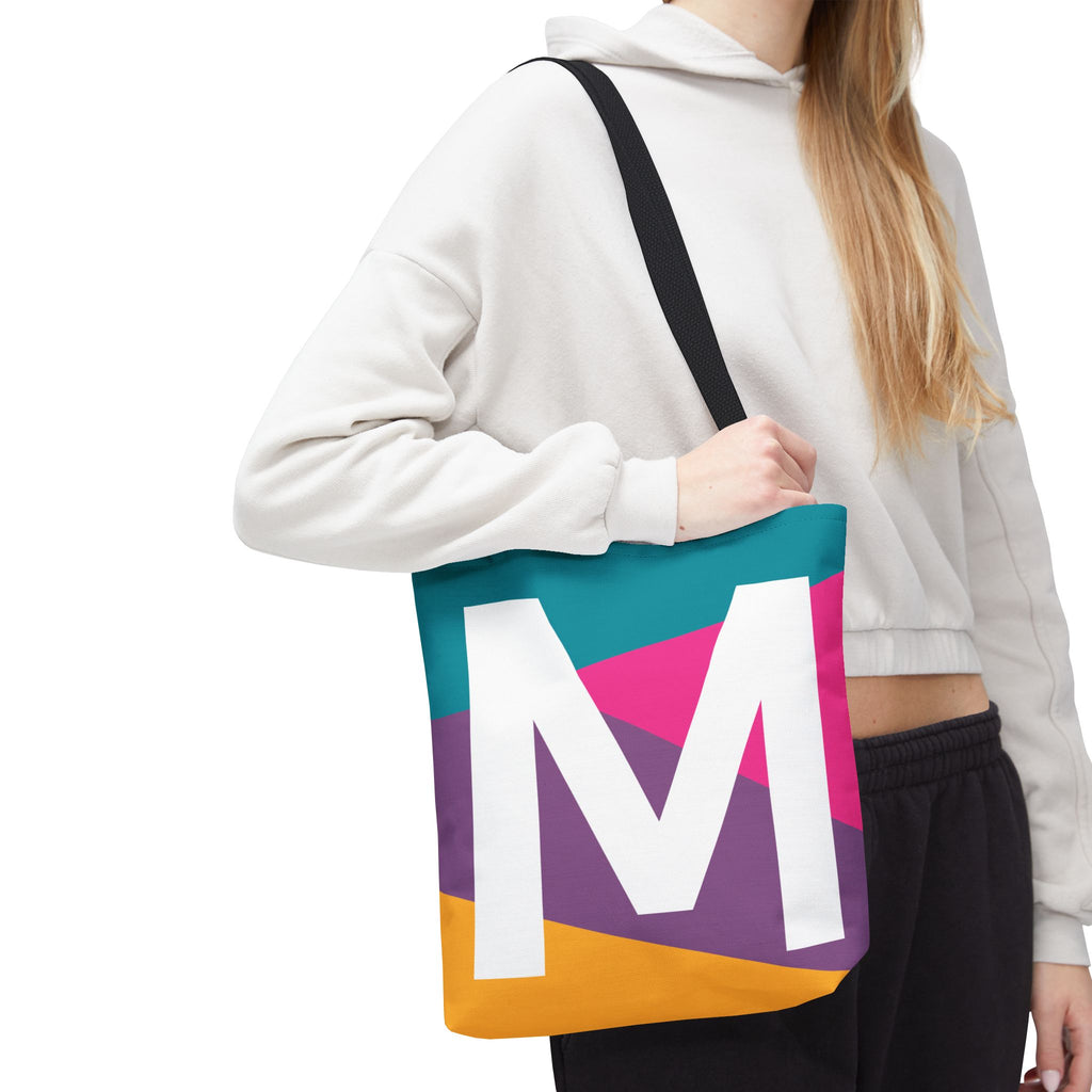 Monogram 'M' Colorblock Tote Bag — Personalized Initial M Shoulder Tote