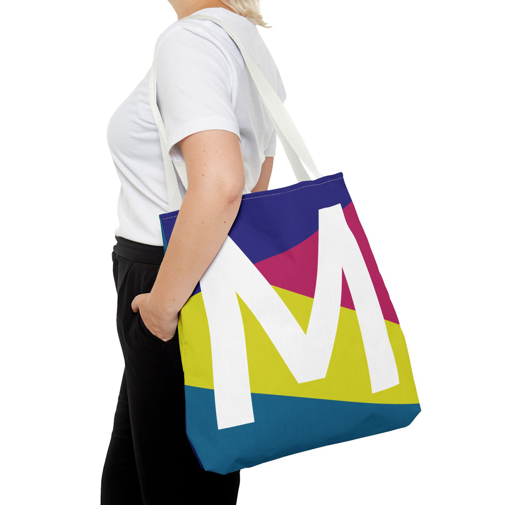 Monogram 'M' Colorblock Tote Bag — Personalized Initial M Shoulder Tote