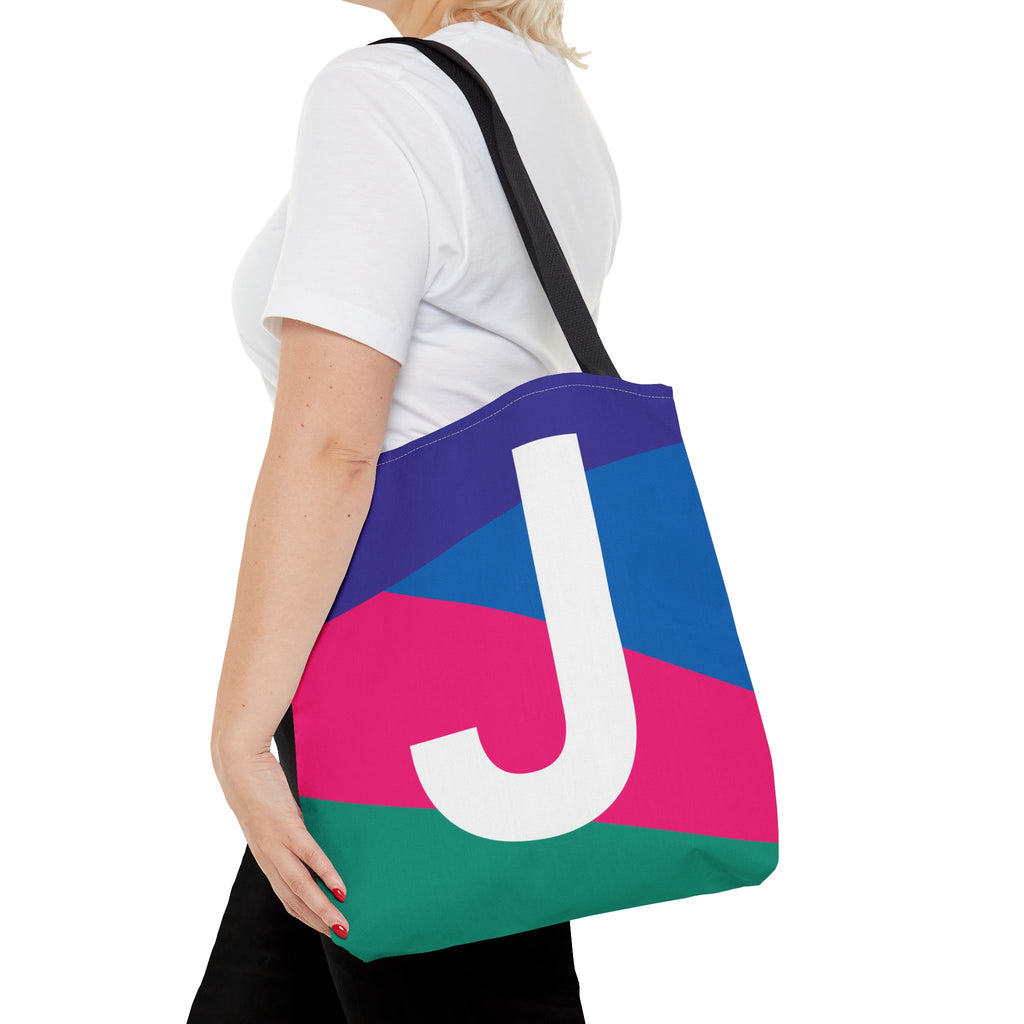 Monogram 'J' Colorblock Tote Bag — Personalized Initial J Shoulder Tote