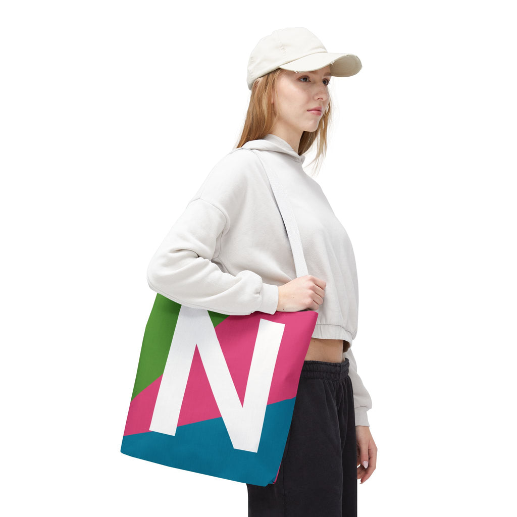 Monogram 'N' Colorblock Tote Bag — Personalized Initial N Shoulder Tote