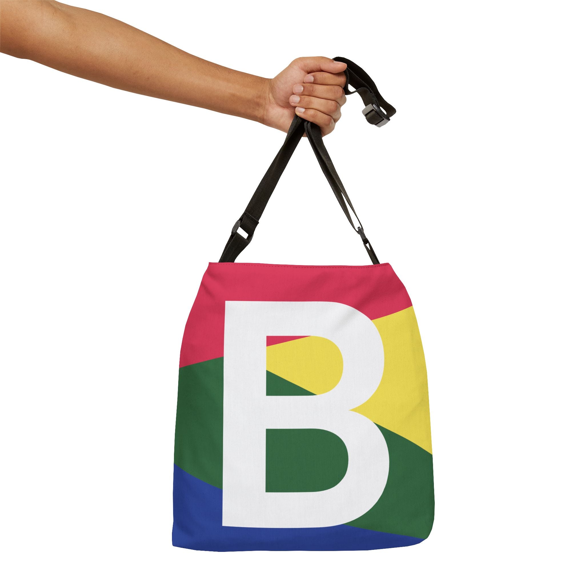 Initial Letter 'B' Colorblock Adjustable Tote Bag — Monogram Alphabet Shoulder Bag