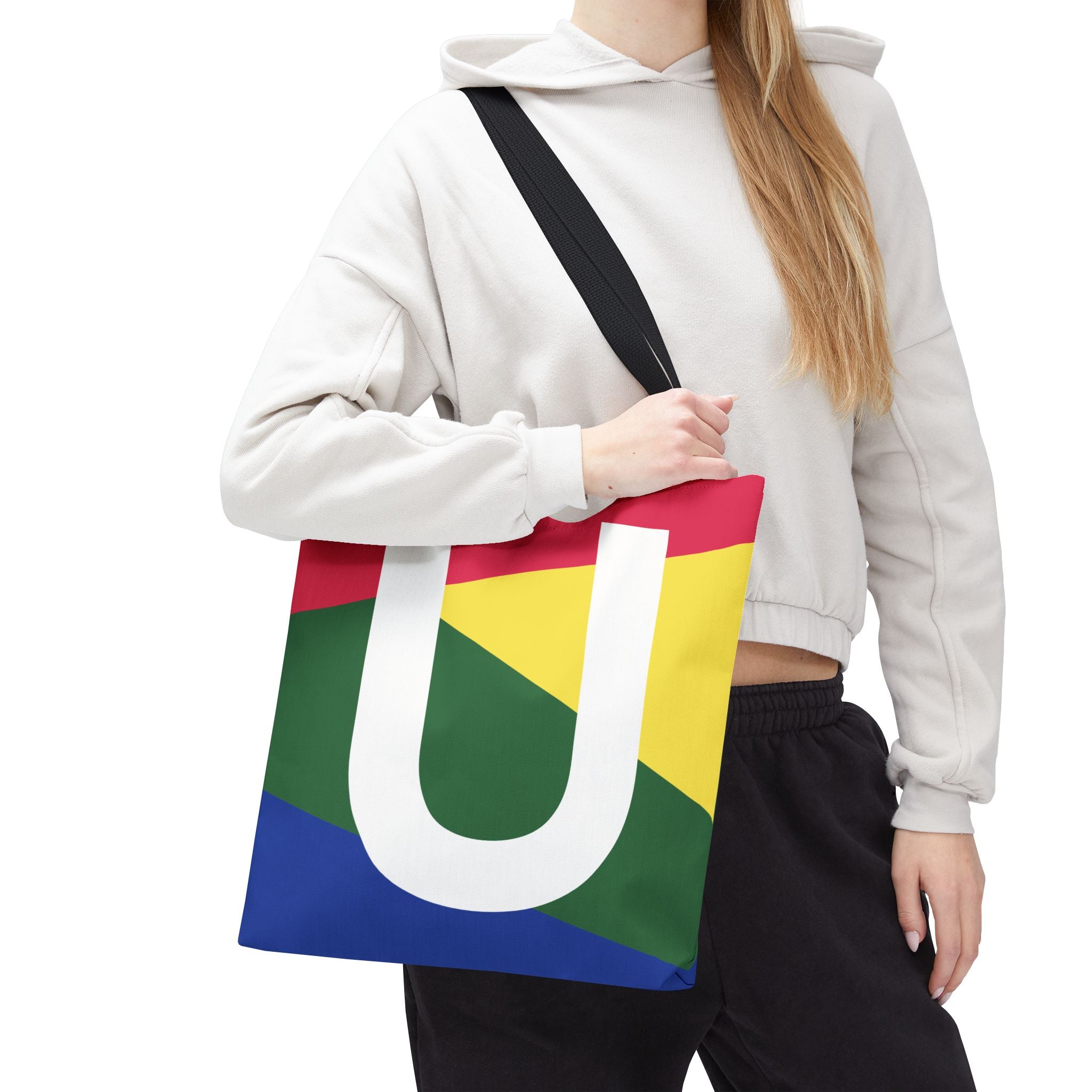 Monogram 'U' Colorblock Tote Bag — Personalized Initial U Shoulder Tote