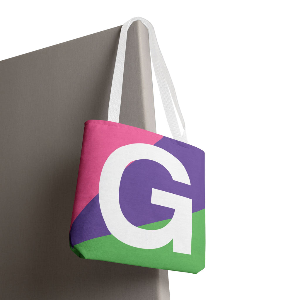 Monogram 'G' Colorblock Tote Bag — Personalized Initial G Shoulder Tote