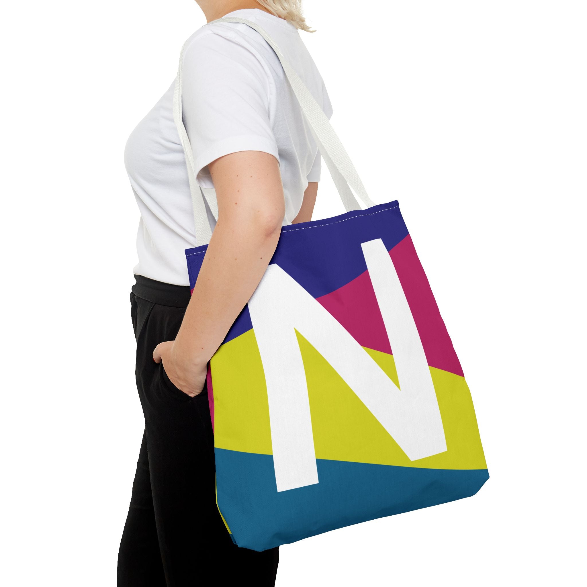 Monogram 'N' Colorblock Tote Bag — Personalized Initial N Shoulder Tote