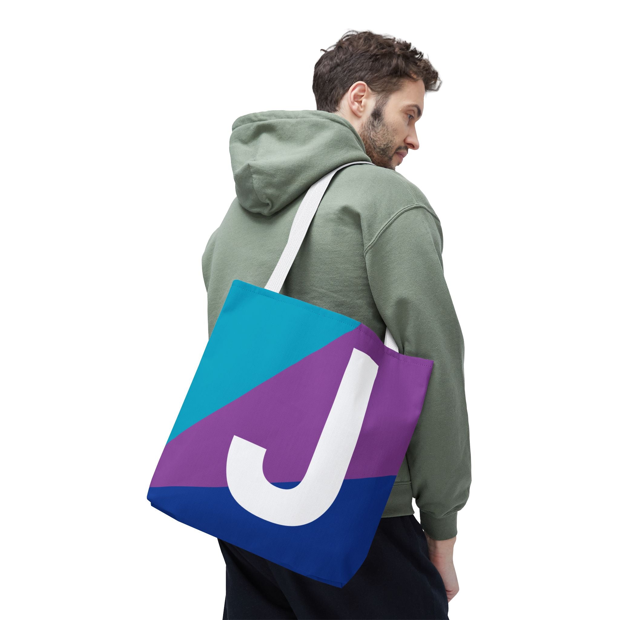 Monogram 'J' Colorblock Tote Bag — Personalized Initial J Shoulder Tote
