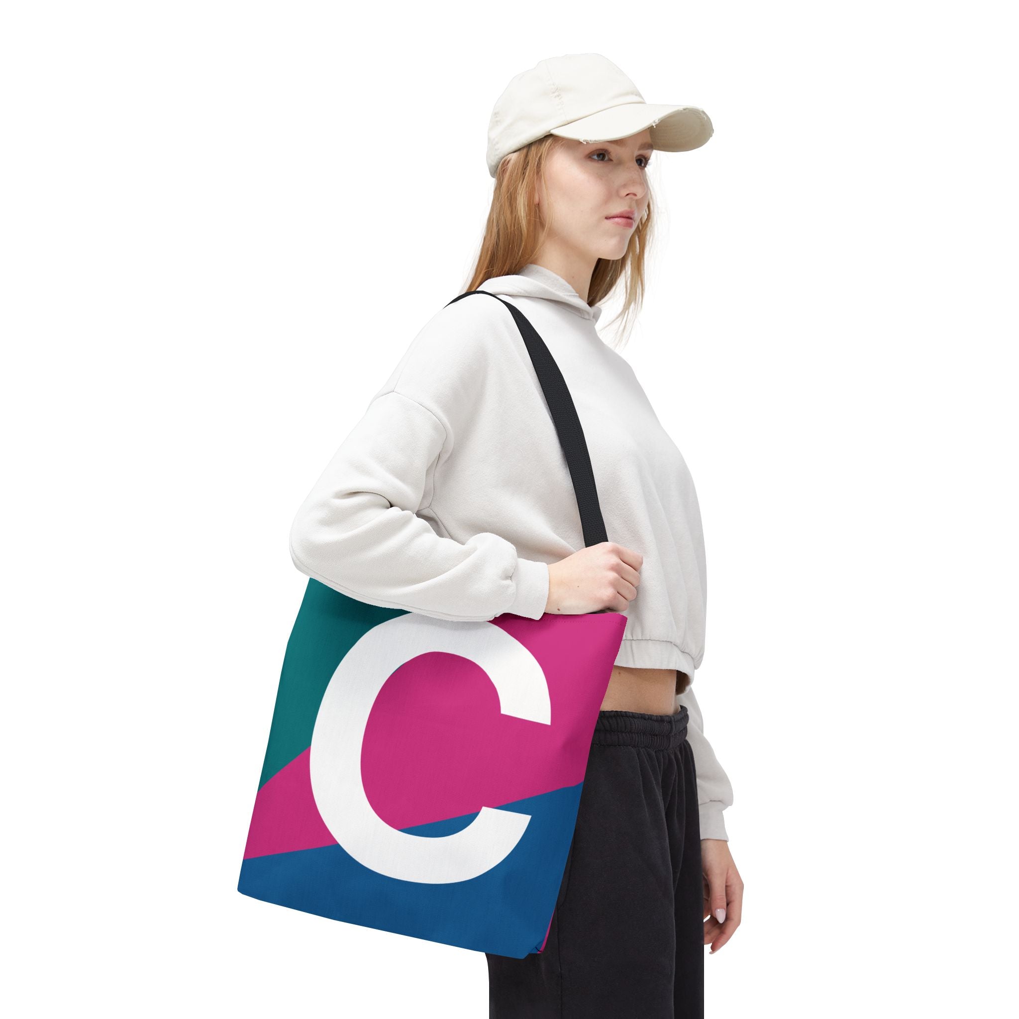 Monogram 'C' Colorblock Tote Bag — Personalized Initial C Shoulder Tote