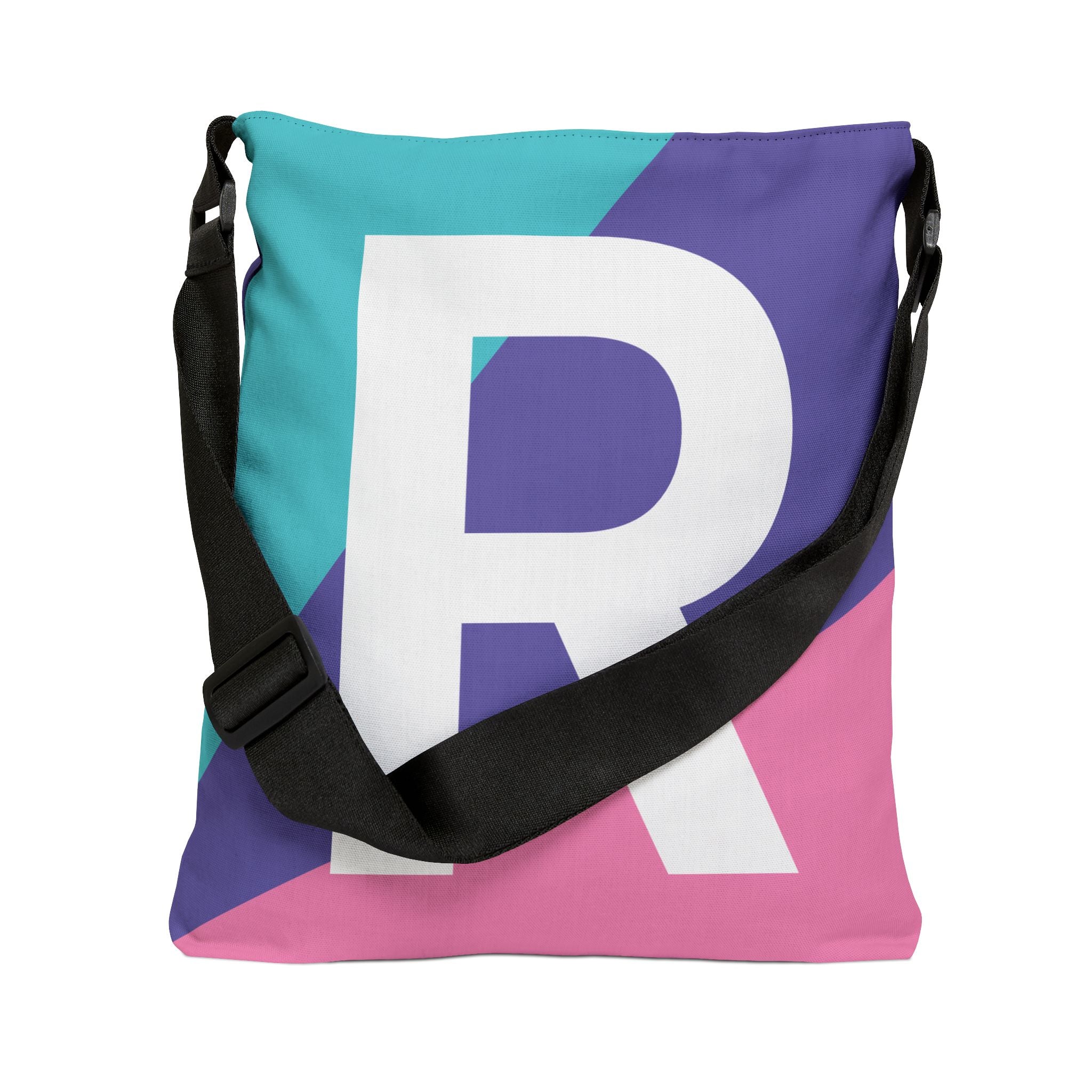 Initial Letter 'R' Colorblock Adjustable Tote Bag — Monogram Alphabet Shoulder Bag