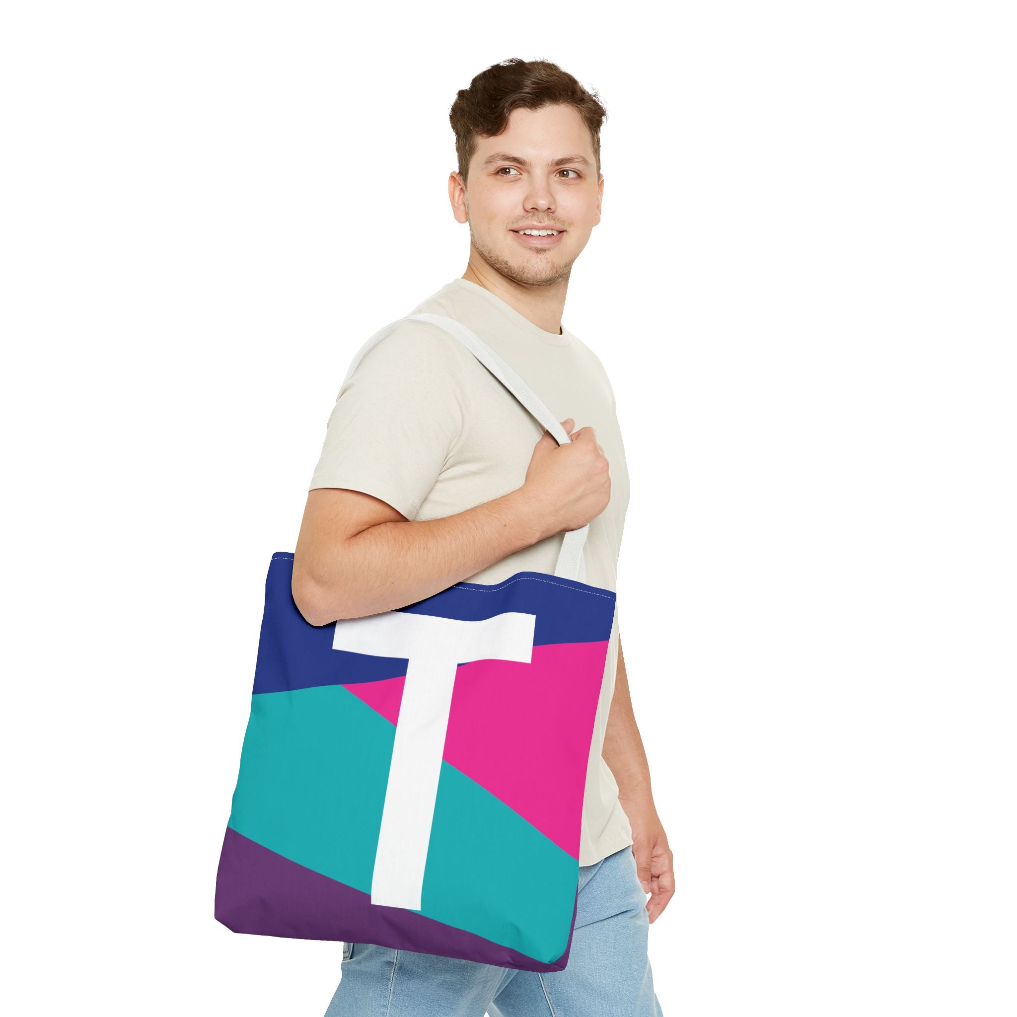 Monogram 'T' Colorblock Tote Bag — Personalized Initial T Shoulder Tote