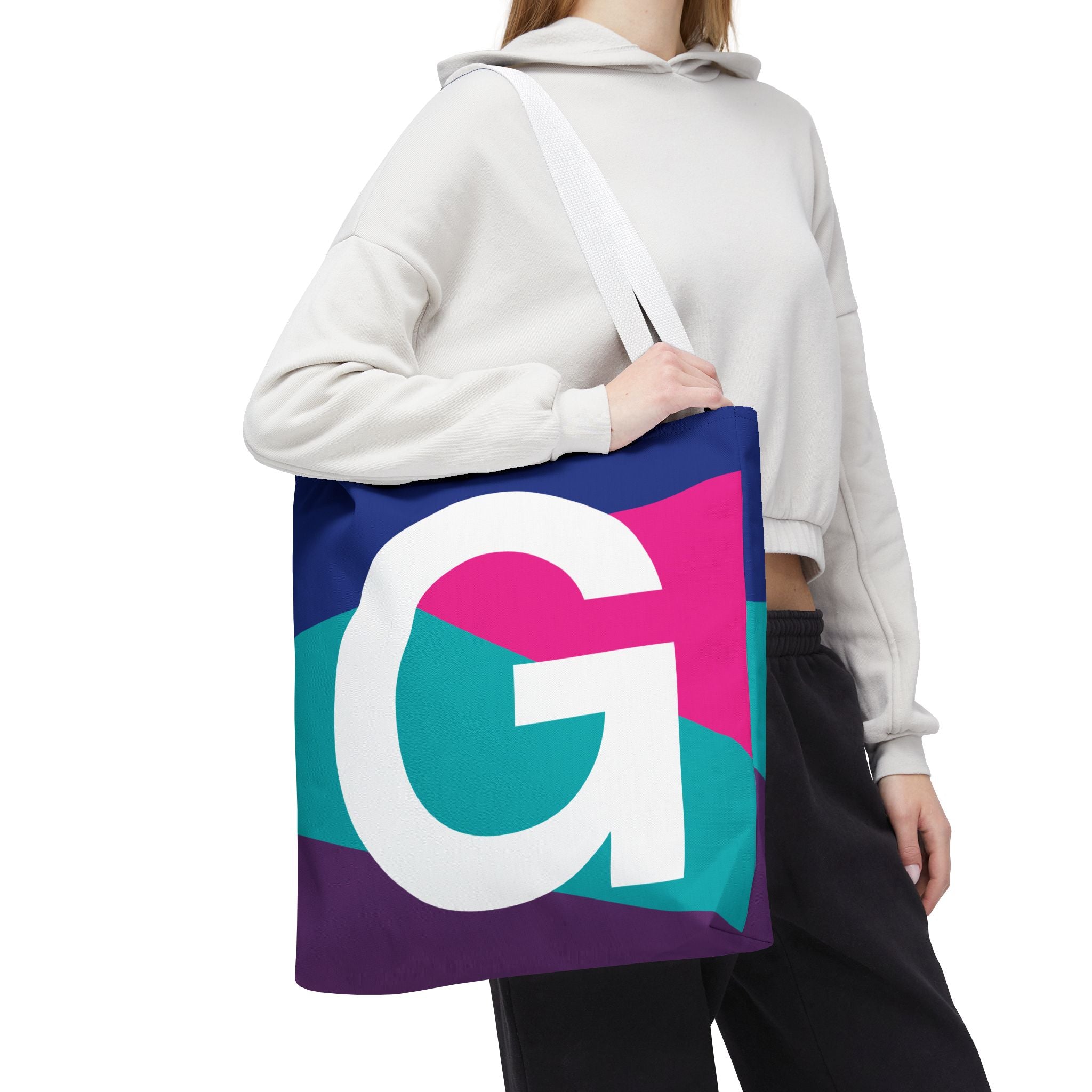 Monogram 'G' Colorblock Tote Bag — Personalized Initial G Shoulder Tote