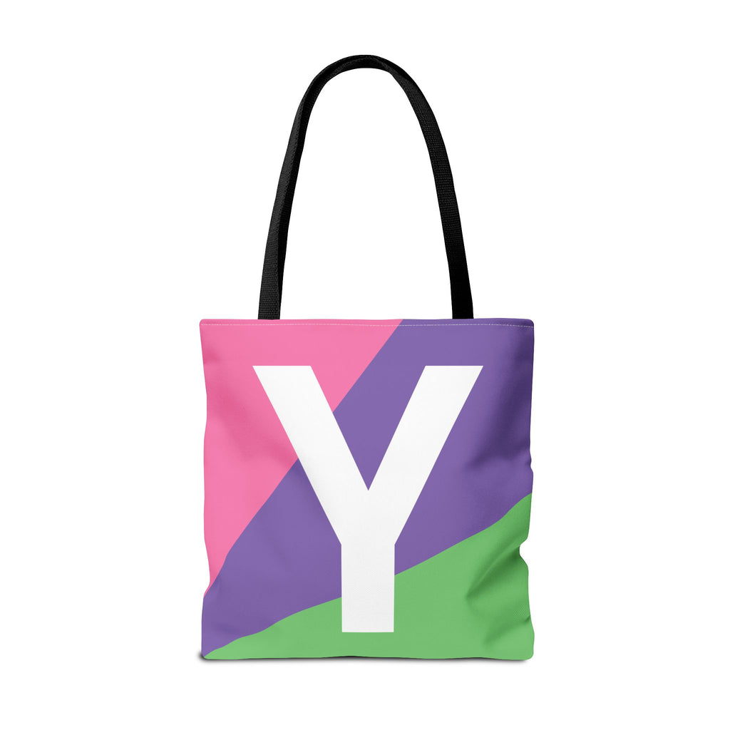 Monogram 'Y' Colorblock Tote Bag — Personalized Initial Y Shoulder Tote