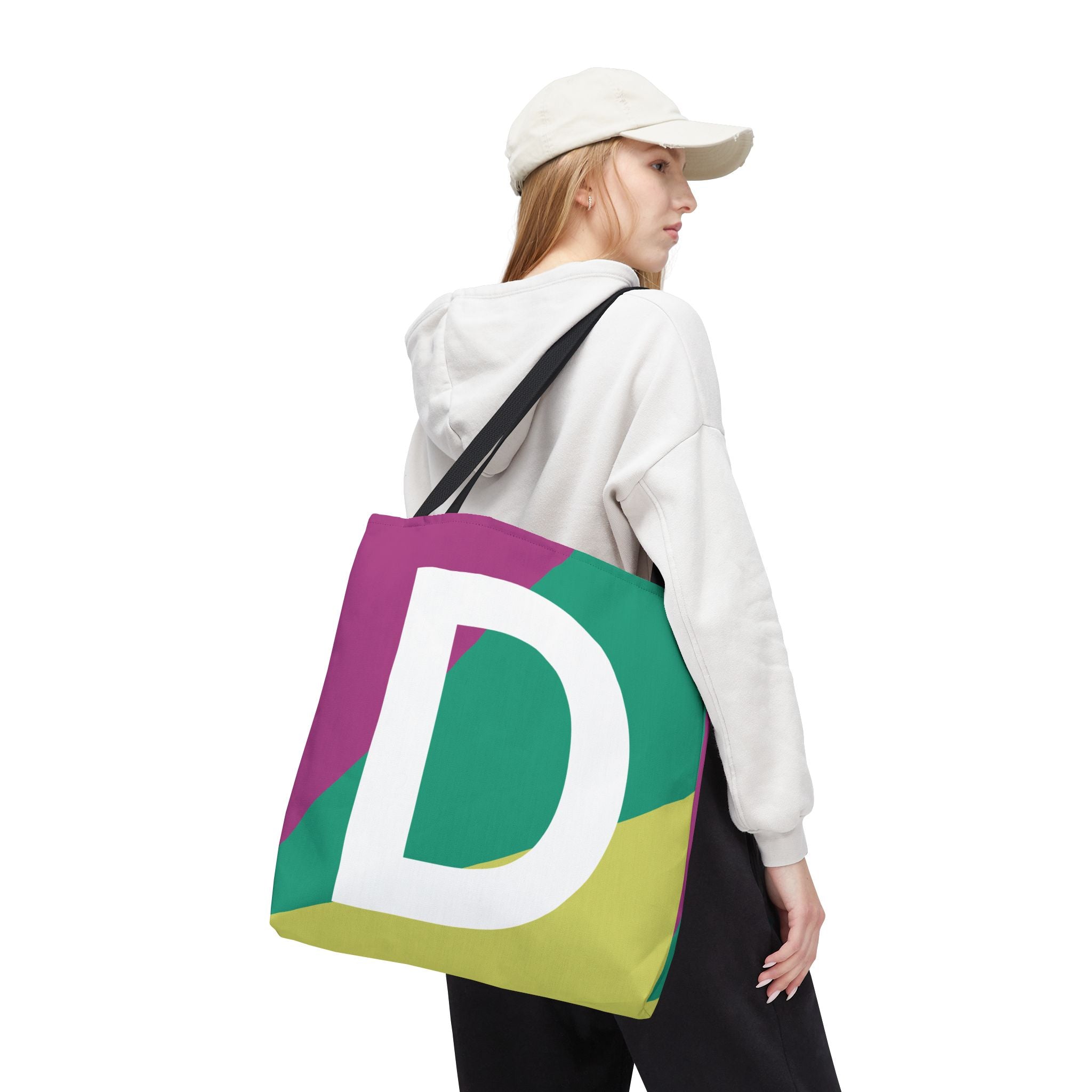Monogram 'D' Colorblock Tote Bag — Personalized Initial D Shoulder Tote