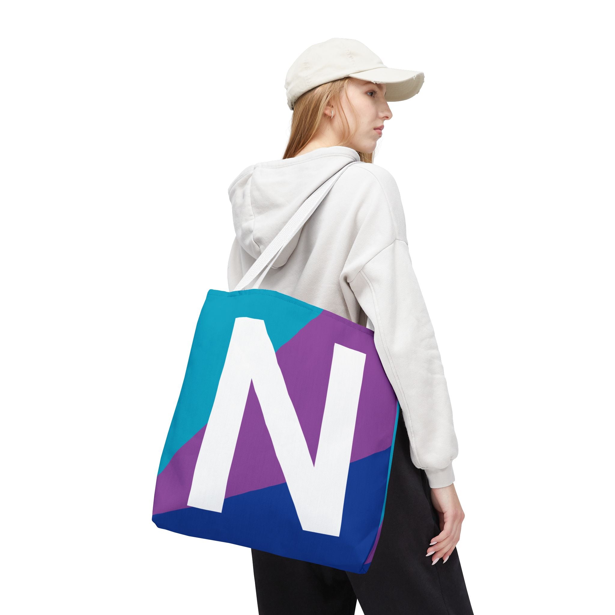Monogram 'N' Colorblock Tote Bag — Personalized Initial N Shoulder Tote