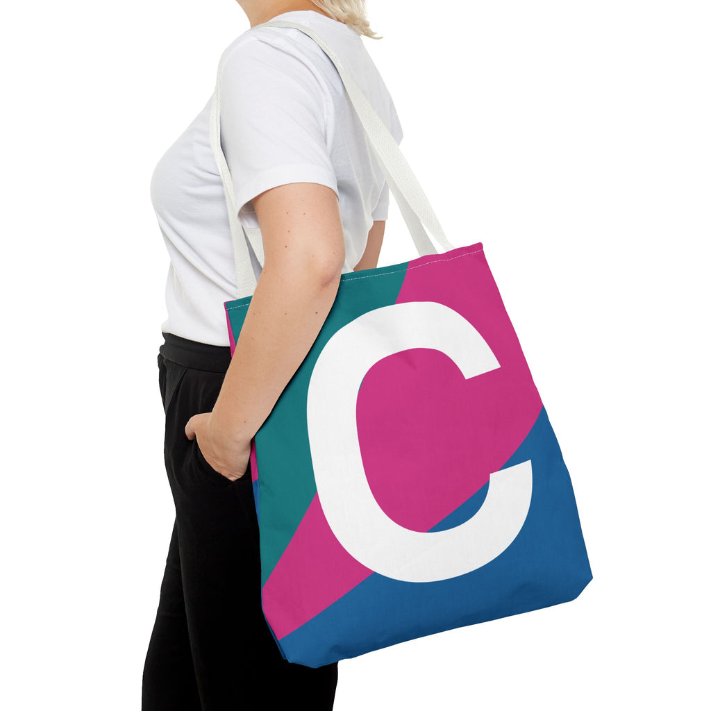 Monogram 'C' Colorblock Tote Bag — Personalized Initial C Shoulder Tote