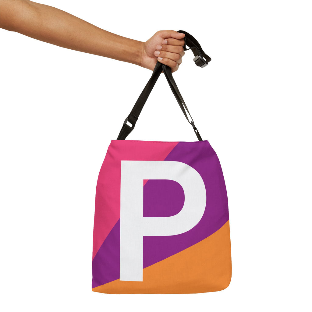 Initial Letter 'P' Colorblock Adjustable Tote Bag — Monogram Alphabet Shoulder Bag