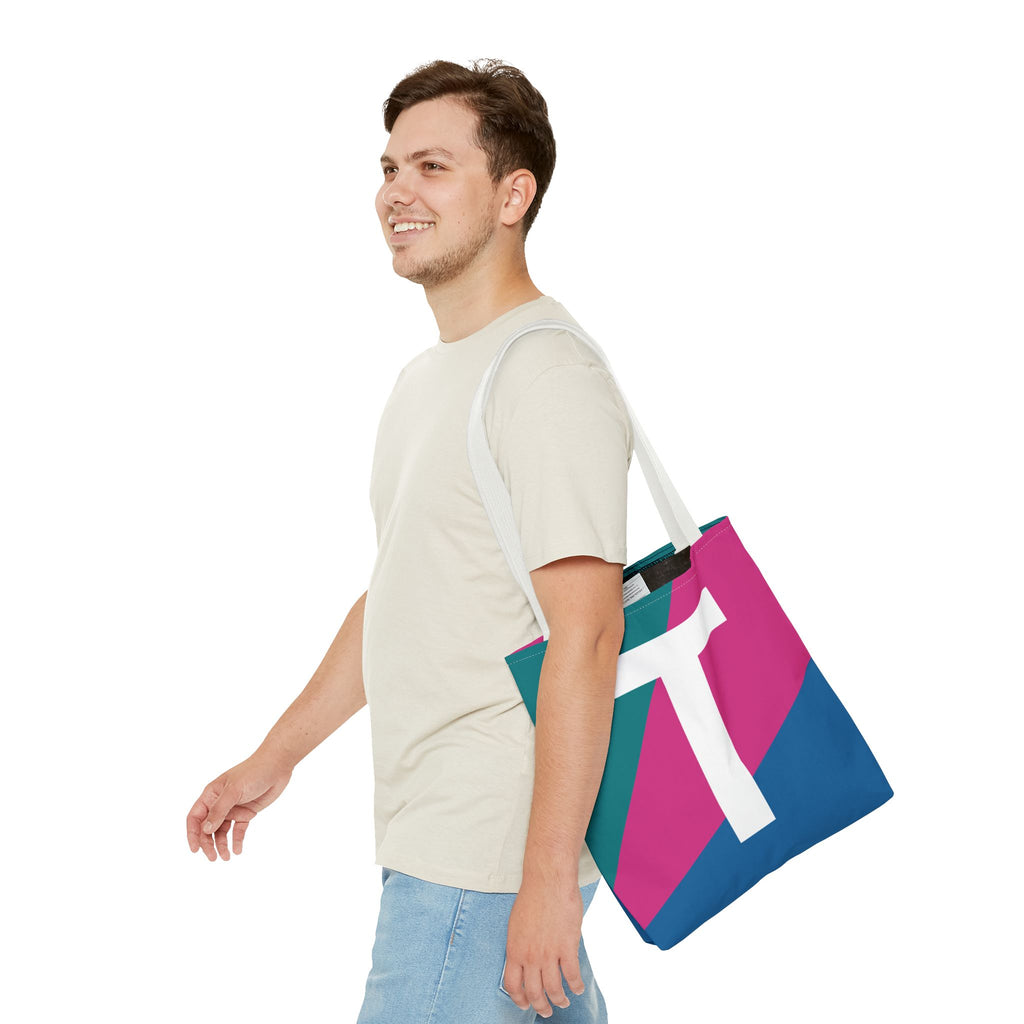 Monogram 'T' Colorblock Tote Bag — Personalized Initial T Shoulder Tote