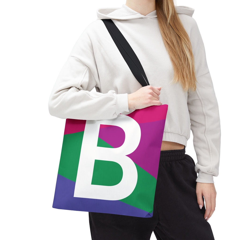 Monogram 'B' Colorblock Tote Bag — Personalized Initial B Shoulder Tote
