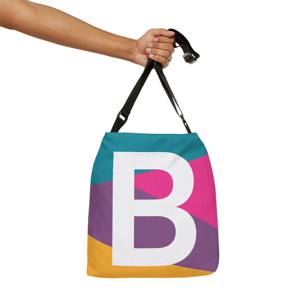 Initial Letter 'B' Colorblock Adjustable Tote Bag — Monogram Alphabet Shoulder Bag
