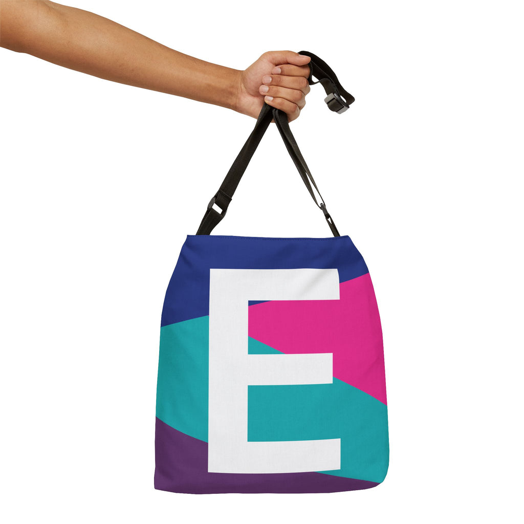 Initial Letter 'E' Colorblock Adjustable Tote Bag — Monogram Alphabet Shoulder Bag