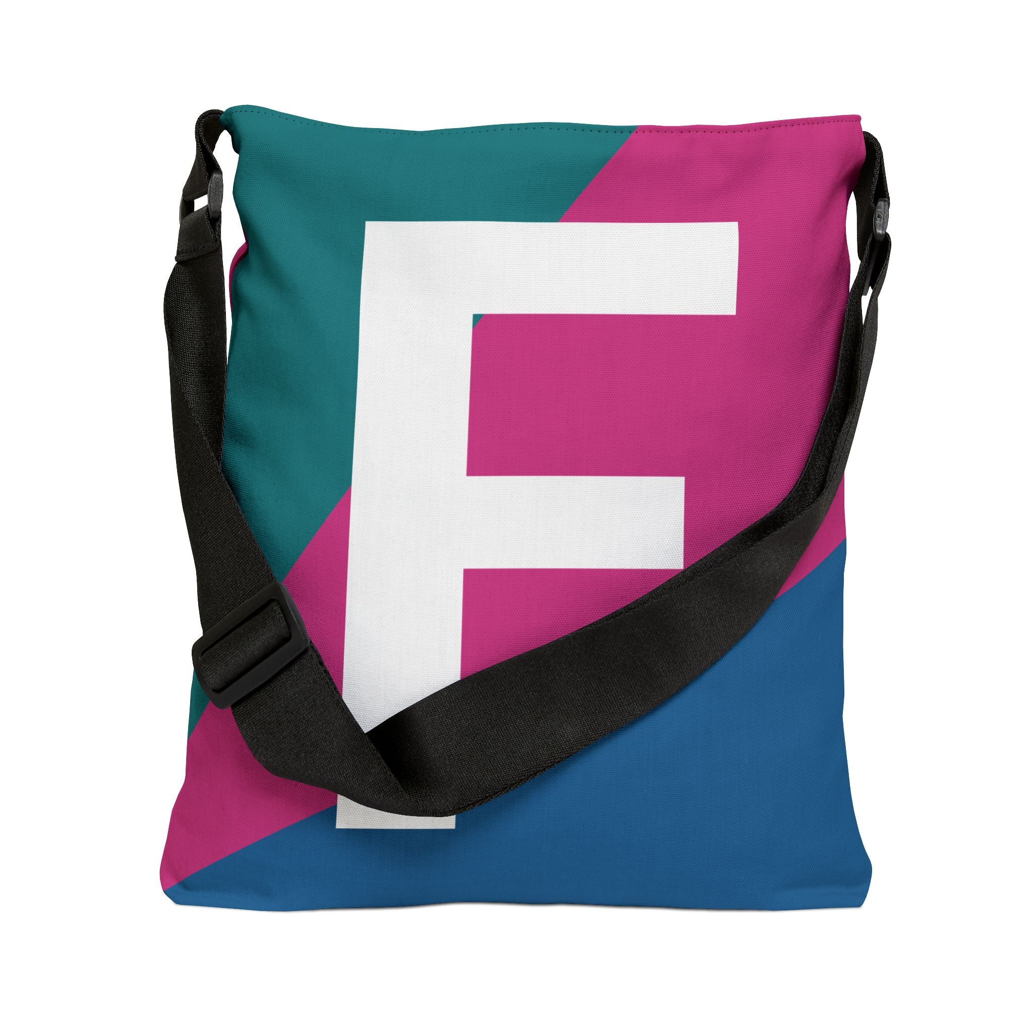 Initial Letter 'F' Colorblock Adjustable Tote Bag — Monogram Alphabet Shoulder Bag